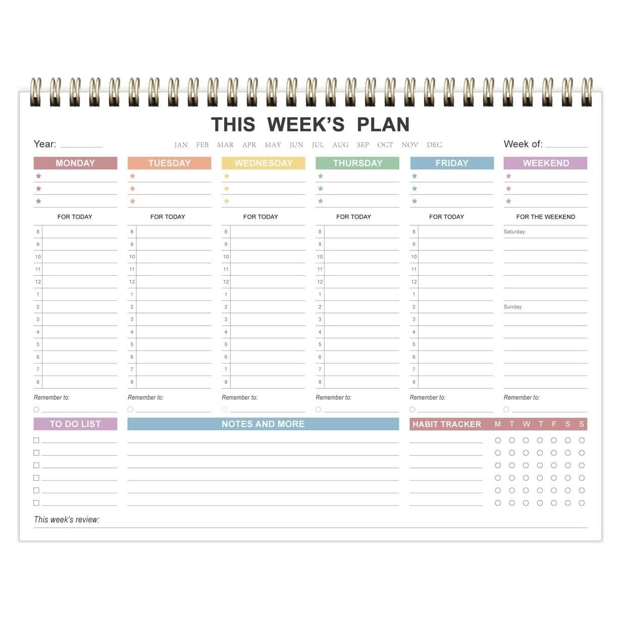 Planificador Semanal Sin Fecha Tuun Fuplan A4 Colorido 52 Hojas