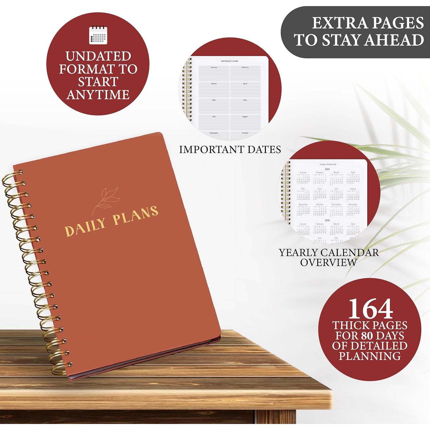 Planificador Diario No Fechado Only Zest 164 Páginas Rojo Terracota