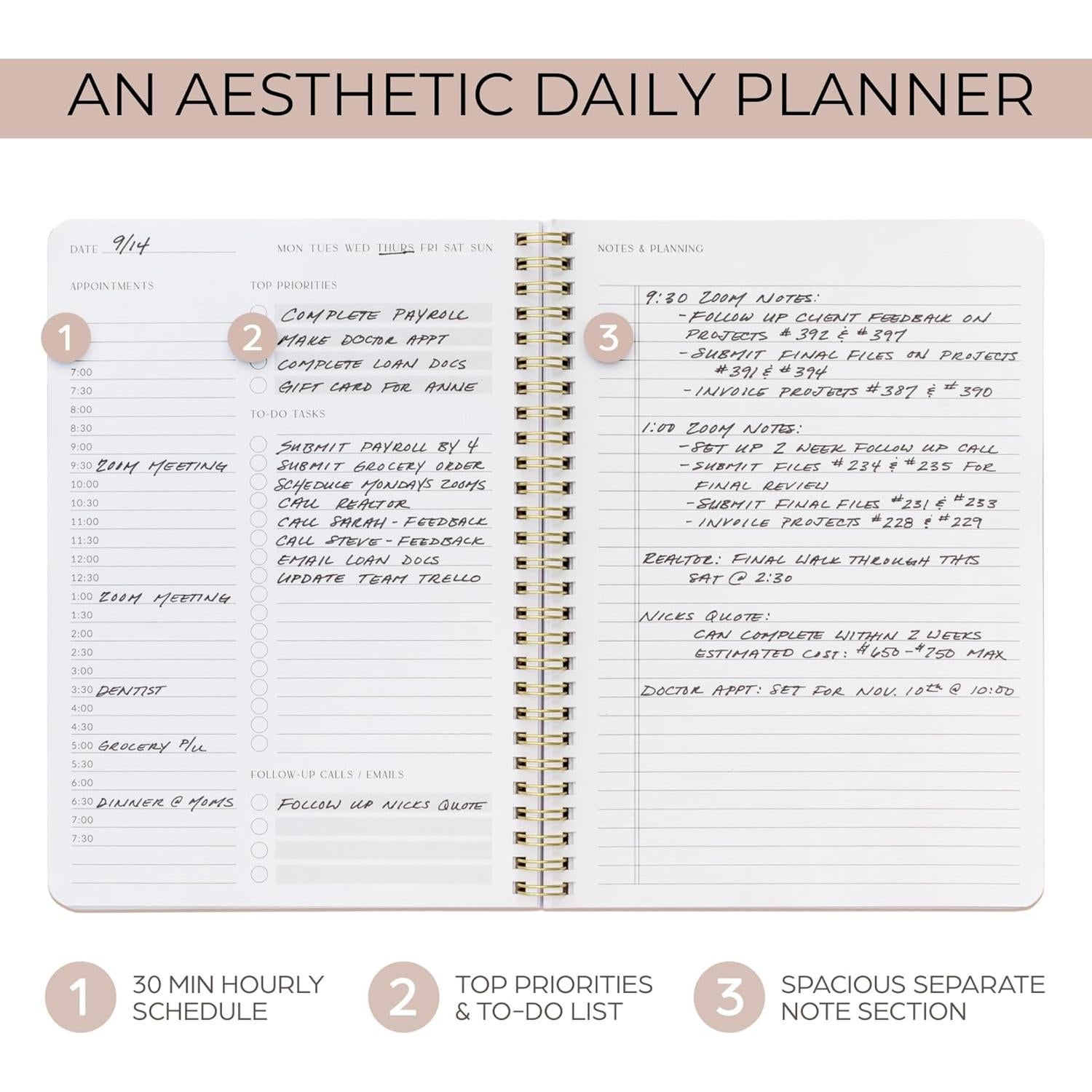 Planificador Diario ZICOTO Rosa Champán 160 Páginas Sin Fecha