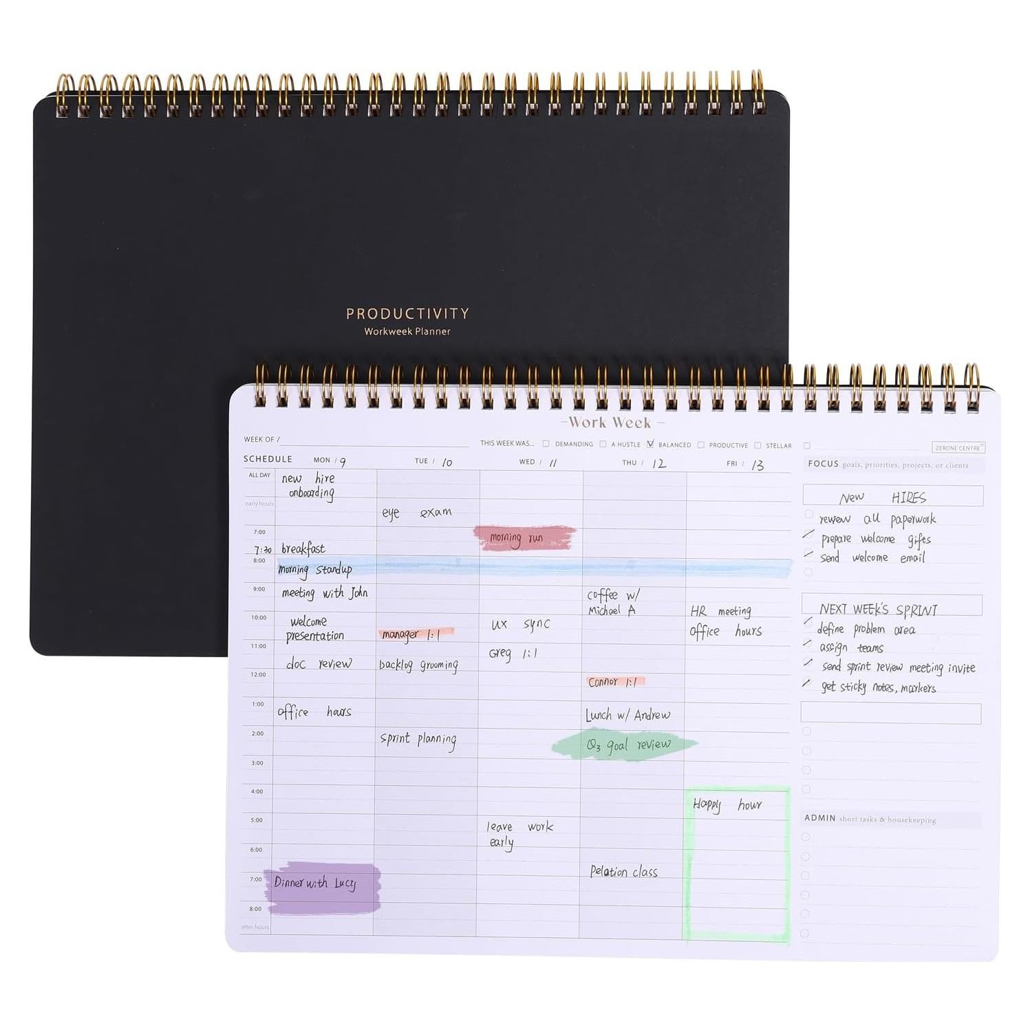 Planificador Semanal ZERONE CENTRE A4 - 54 Hojas Horario