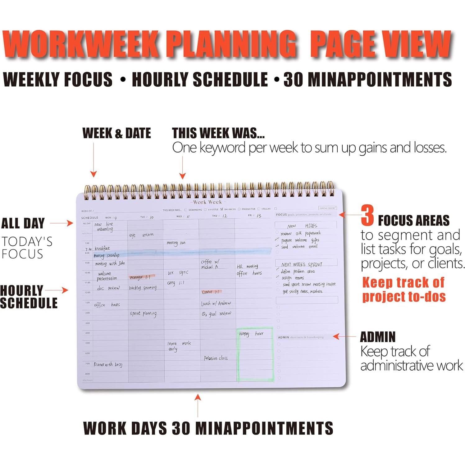 Planificador Semanal ZERONE CENTRE A4 - 54 Hojas Horario