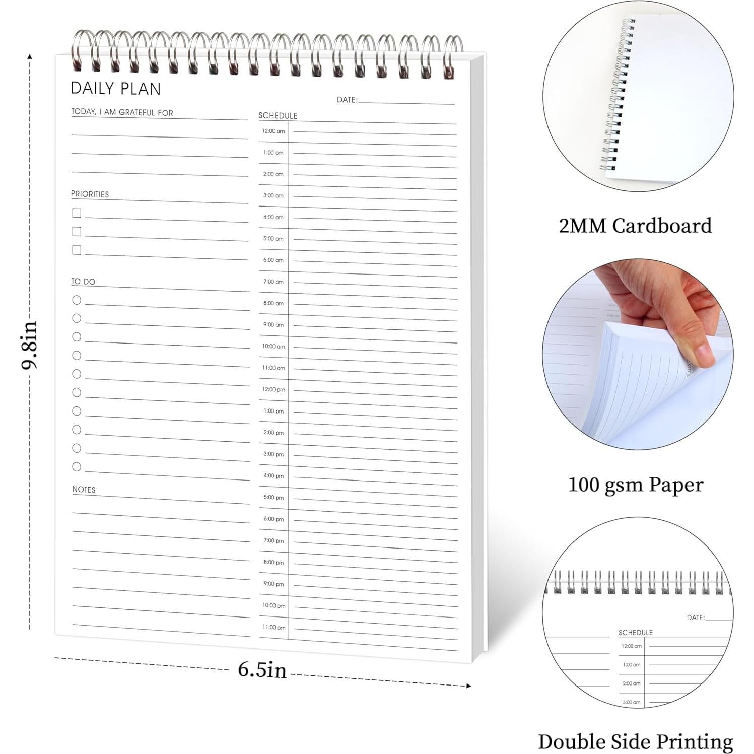 Planificador Diario 24 Horas KAICN - 3 Pcs, 16.5x24.9 cm