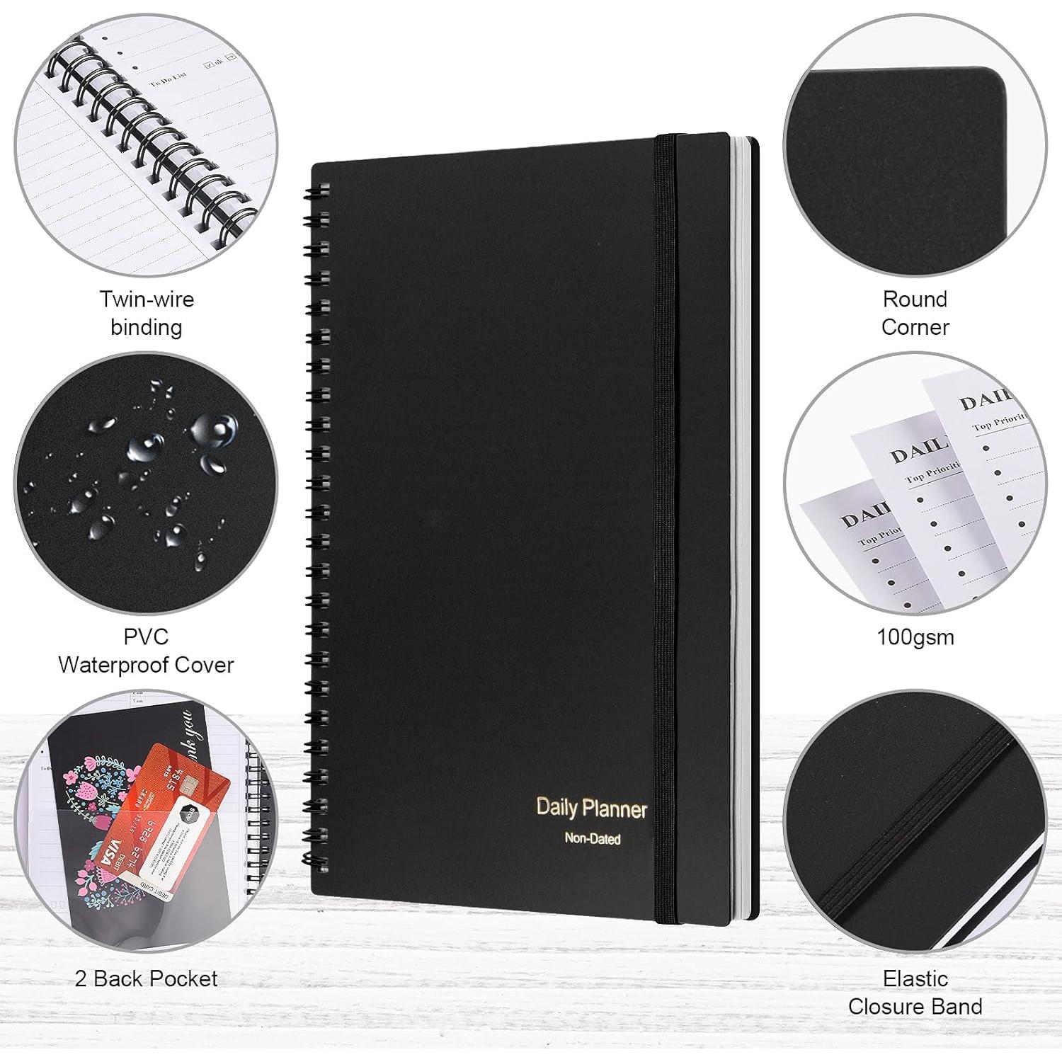 Planificador Diario Sin Fecha Asten A5 Negro con Tapa Dura