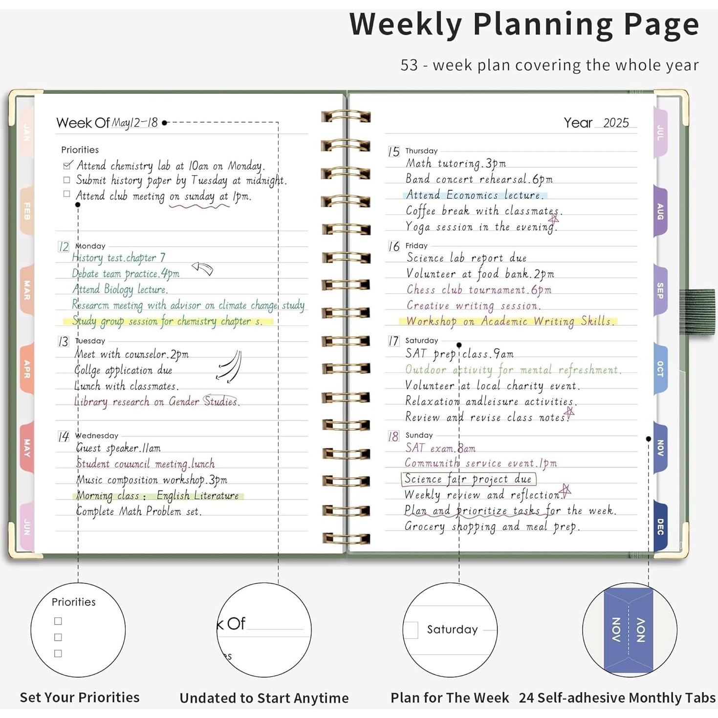 Planificador Sin Fecha RETTACY Mediano 14.5x21cm Verde Claro