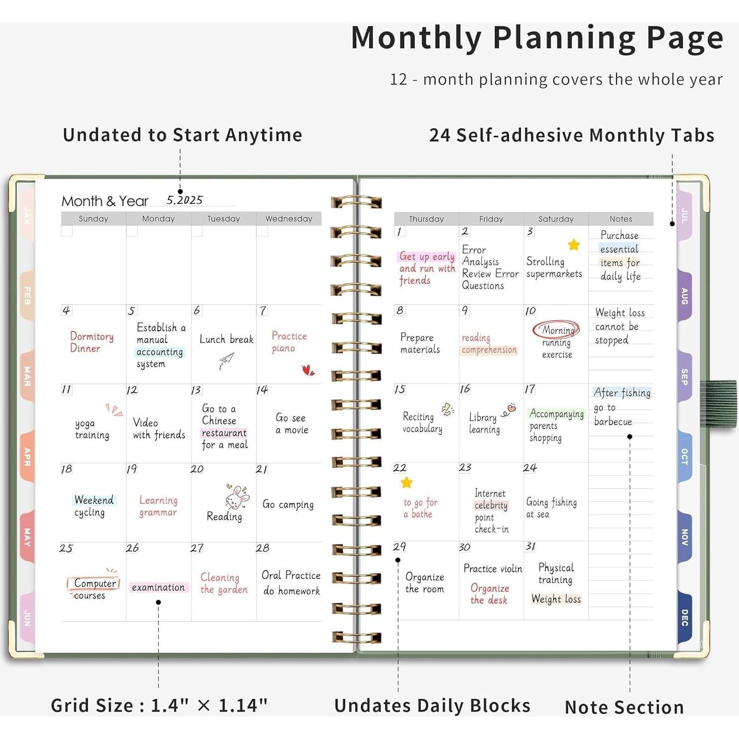 Planificador Sin Fecha RETTACY Mediano 14.5x21cm Verde Claro