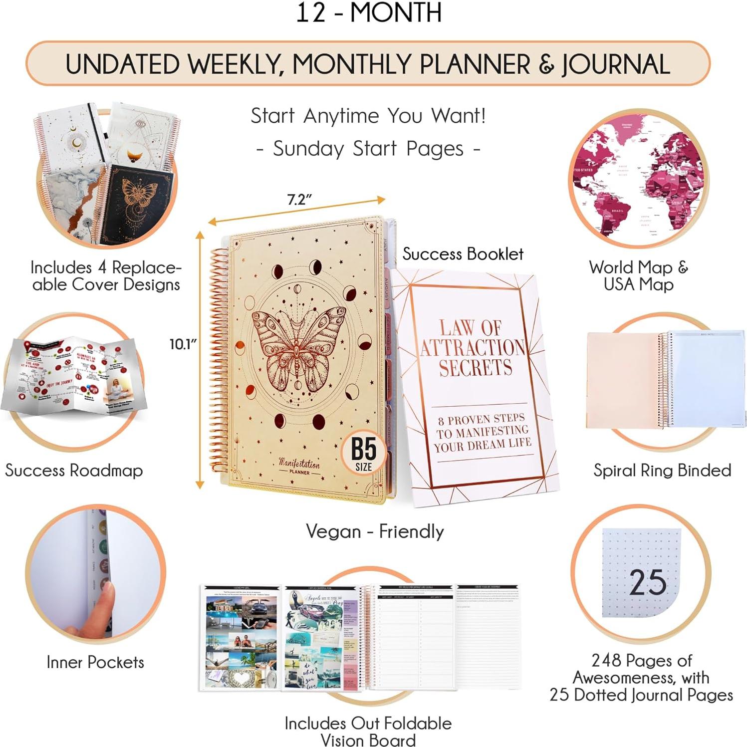 Diario de Manifestación Freedom Mastery B5 Vainilla 12 Meses