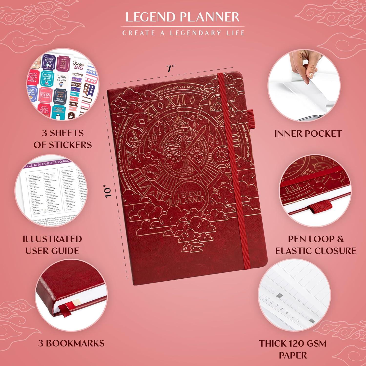 Planificador Semanal y Mensual Legend Planner PRO Rojo Vino 17.78x25.4cm
