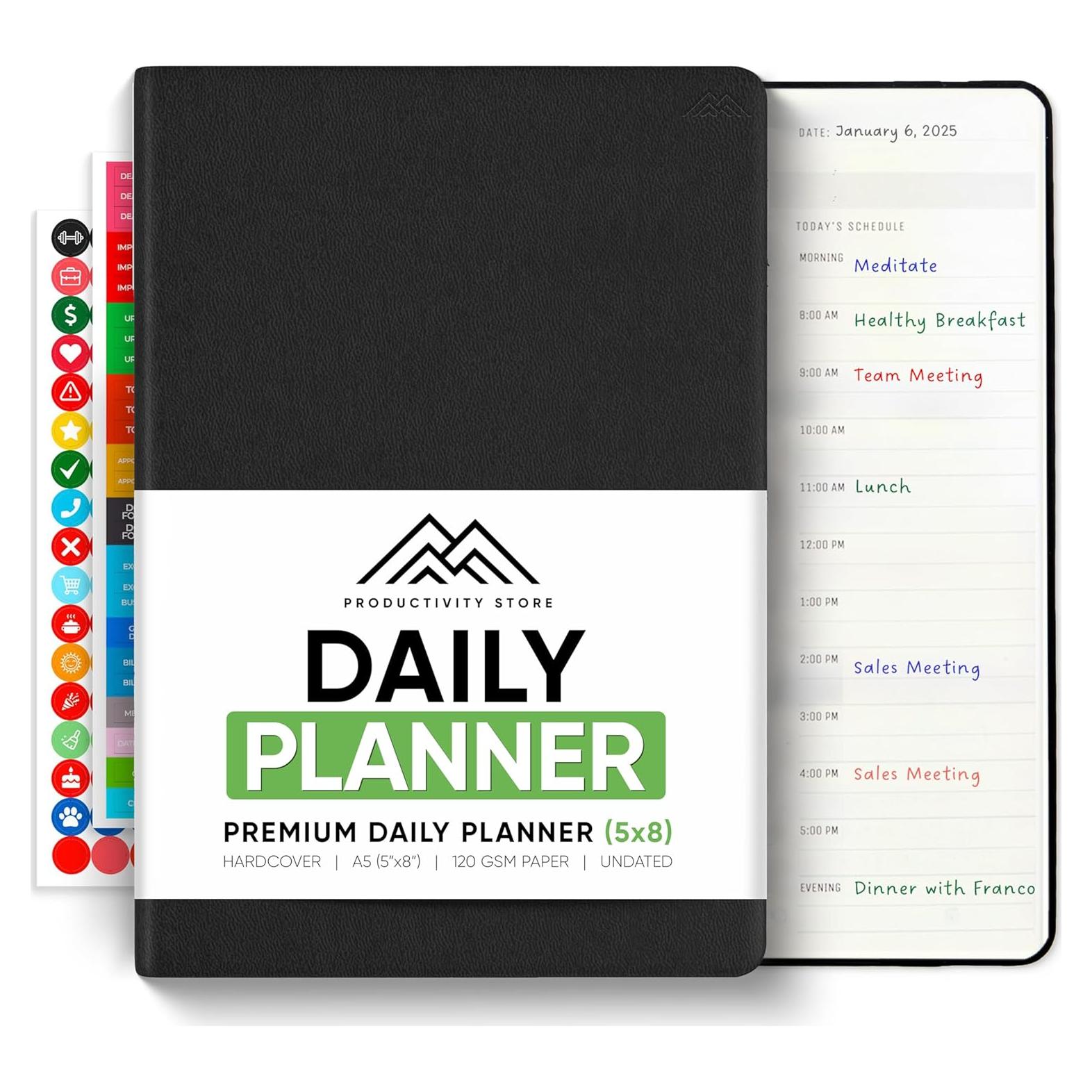 Planificador Diario 2025 A5 TIENDA DE PRODUCTIVIDAD Negro