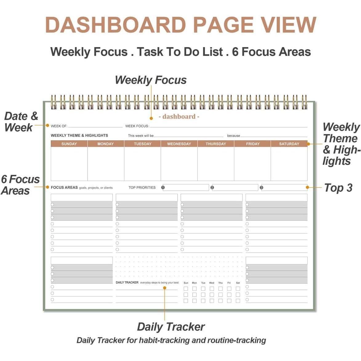 Planificador Semanal Heveboik Verde 21.6x27.9 cm 54 Semanas