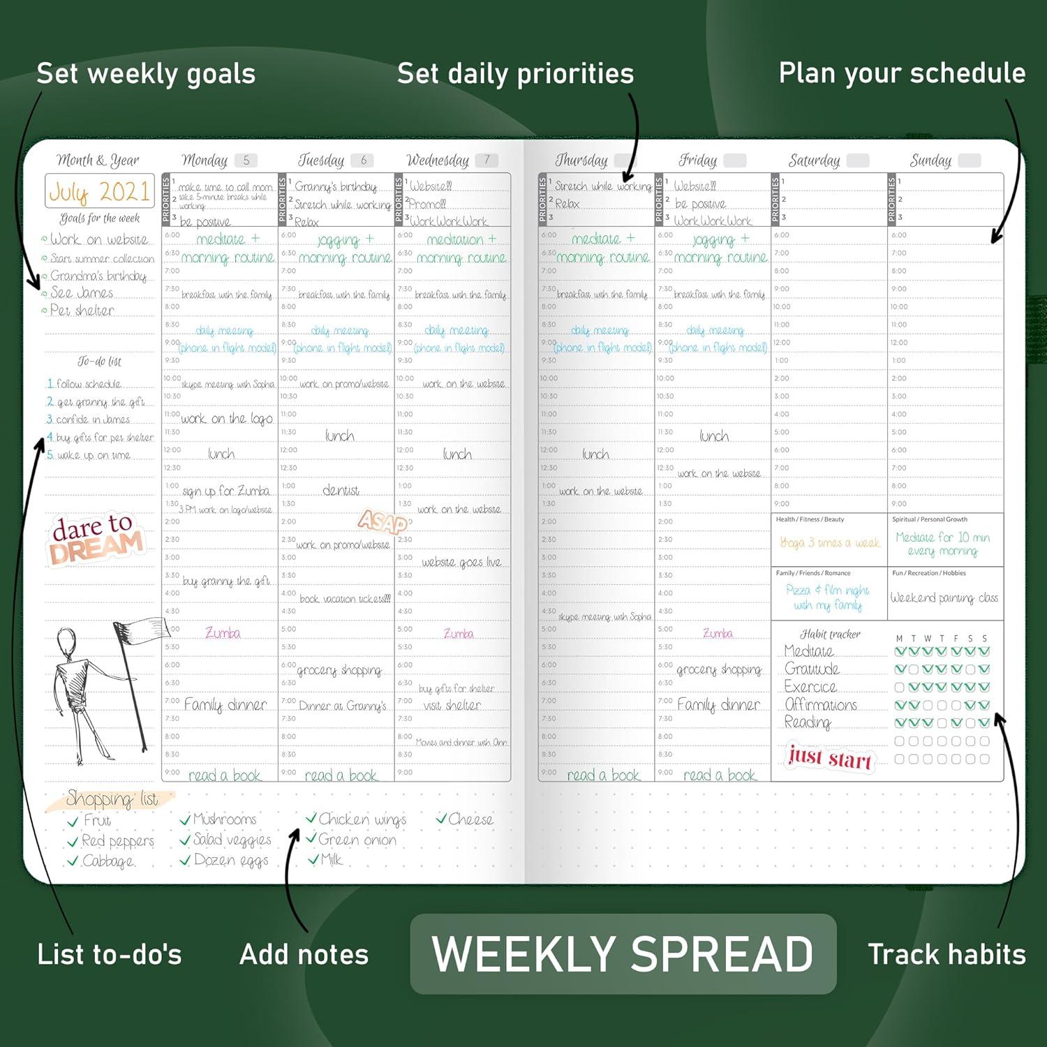 Planificador Semanal GoGirl A5 Verde Bosque - Organizador Diario