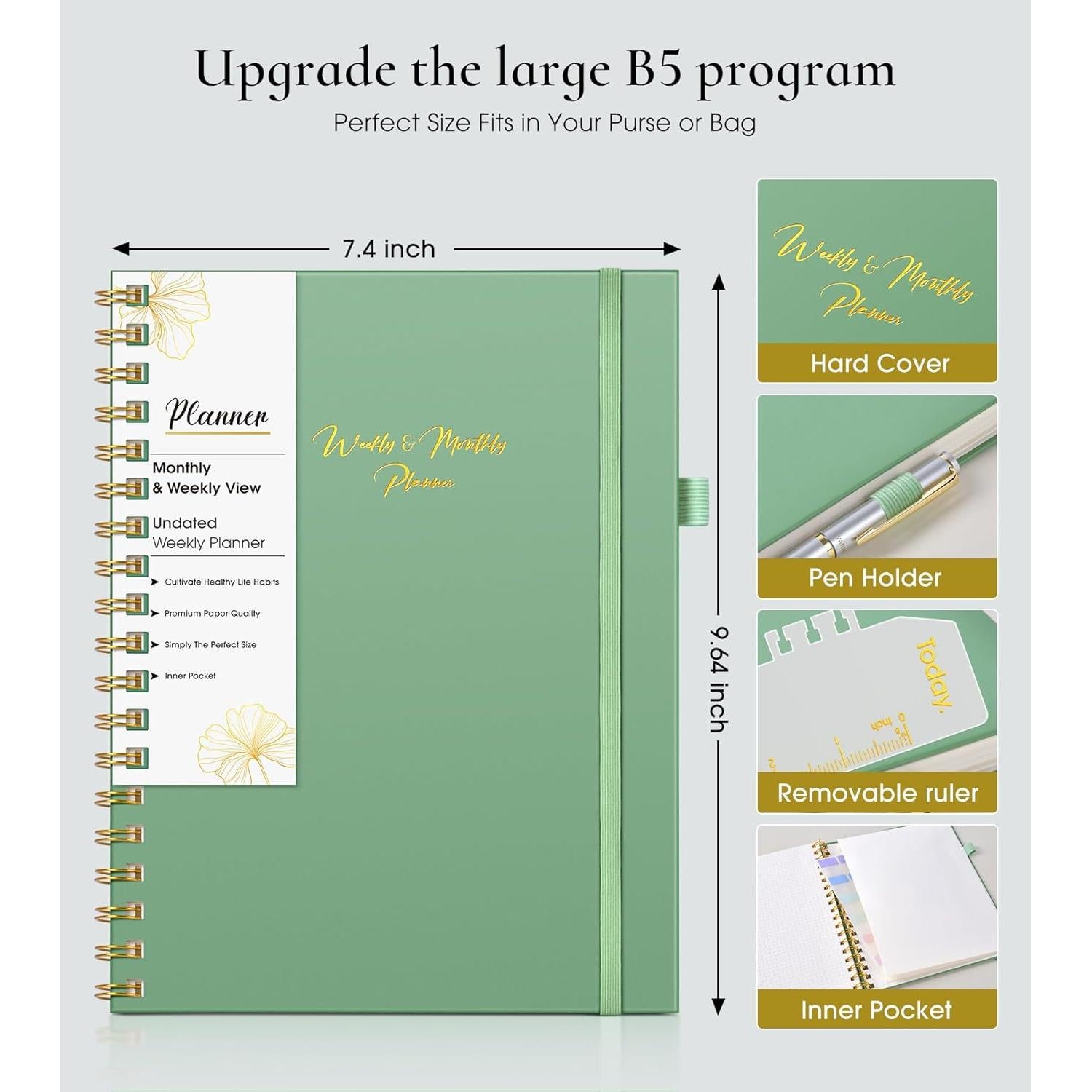 Planificador Semanal y Mensual No Datado FABLSOTH B5 Verde