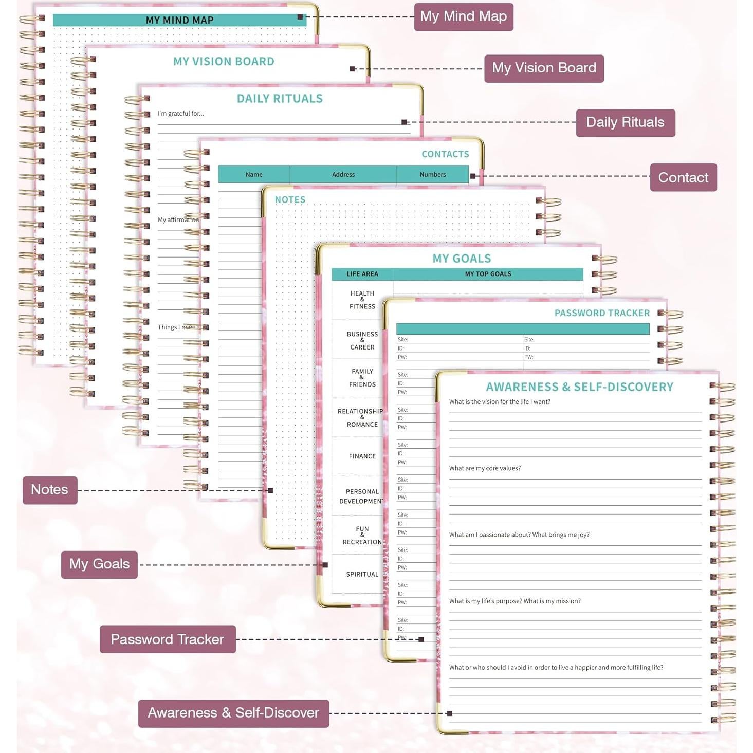 Planificador Espiral Sin Fecha Ospelelf Rosa 12 Meses 22.4x28.2cm