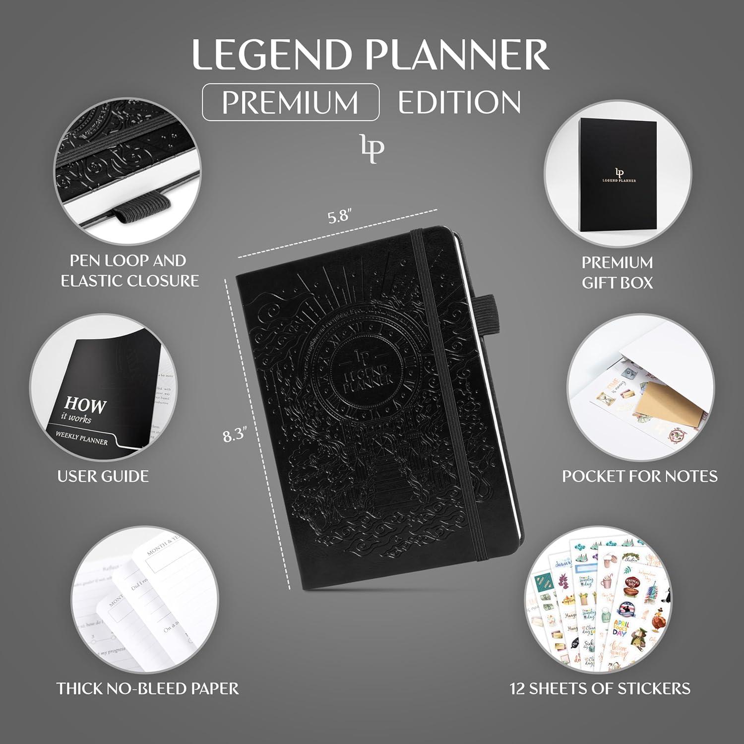 Planificador Semanal Legend Premium A5 Negro Sin Fecha