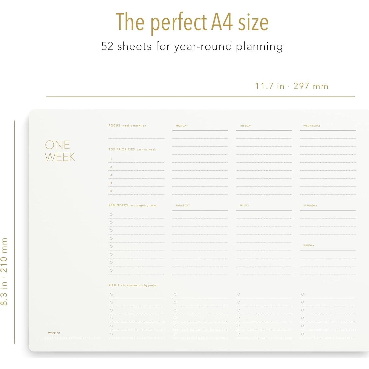 Planificador Semanal Pinesman A4 Minimalista con Foil Dorado