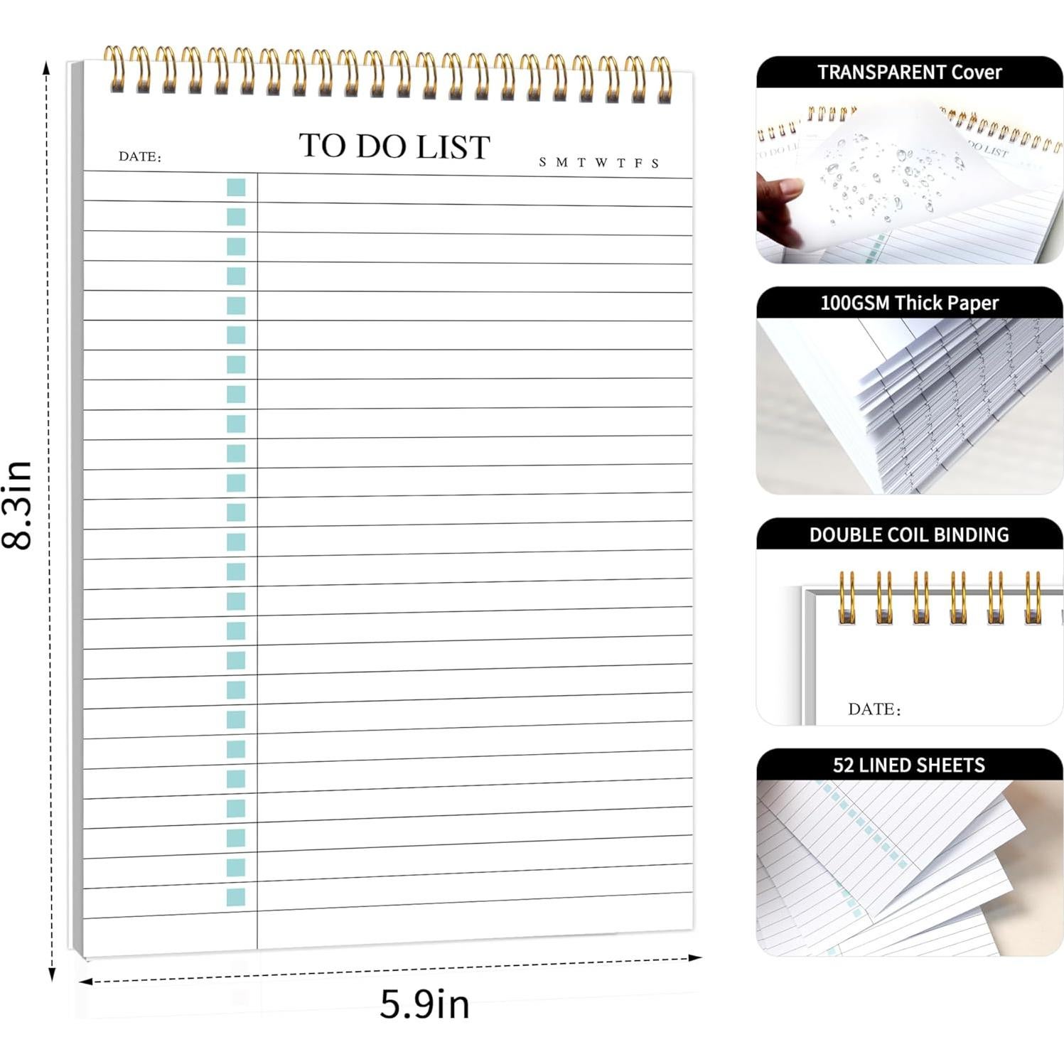 Bloc de Notas de Tareas 3pcs GOLDPEI A5 No Fechado 52 Hojas