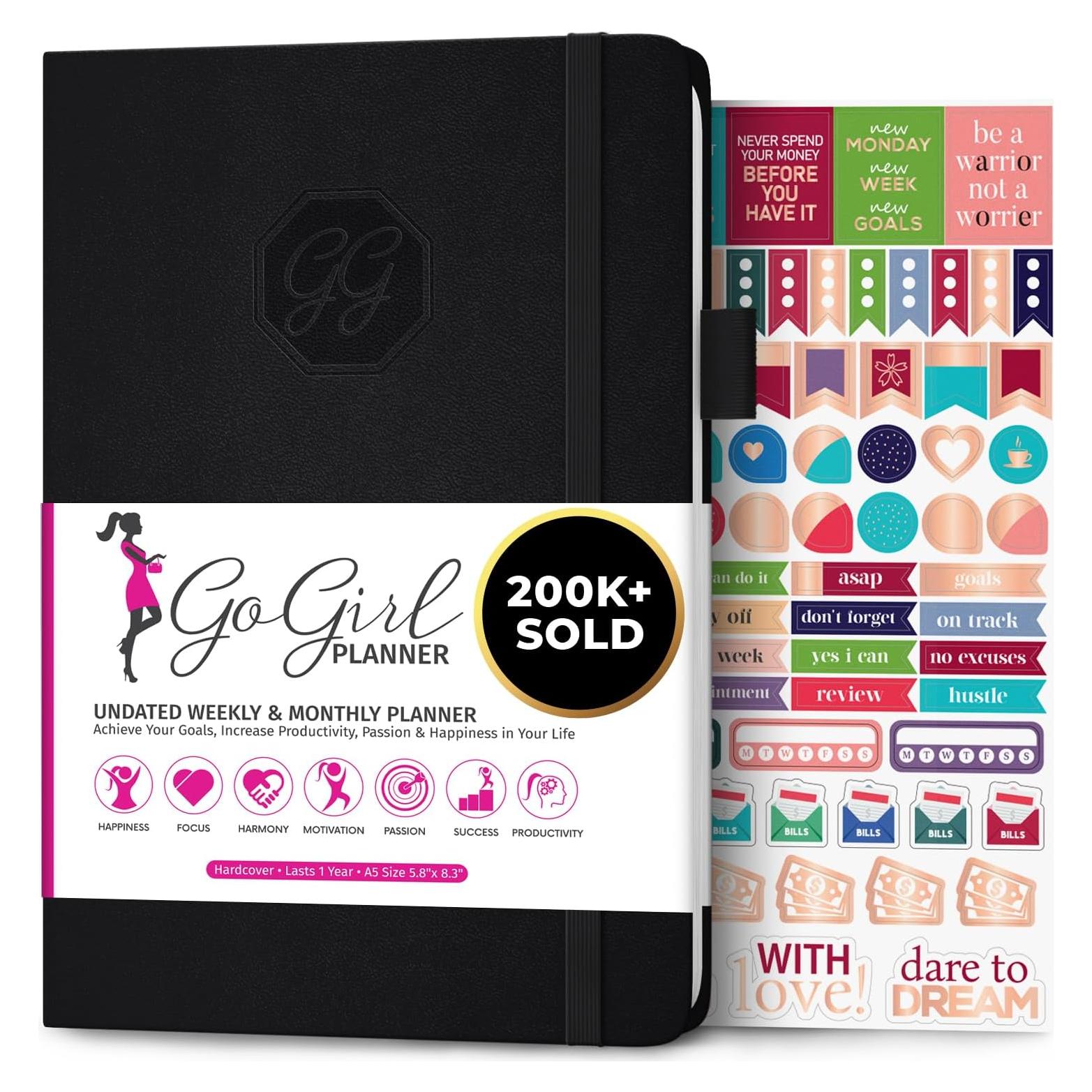 Planificador Semanal GoGirl A5 Sin Fecha - Agenda de Metas Negra