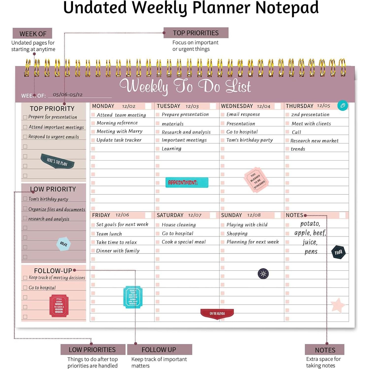 Planificador Semanal Thboxes Lila 21.6x27.9cm 52 Hojas