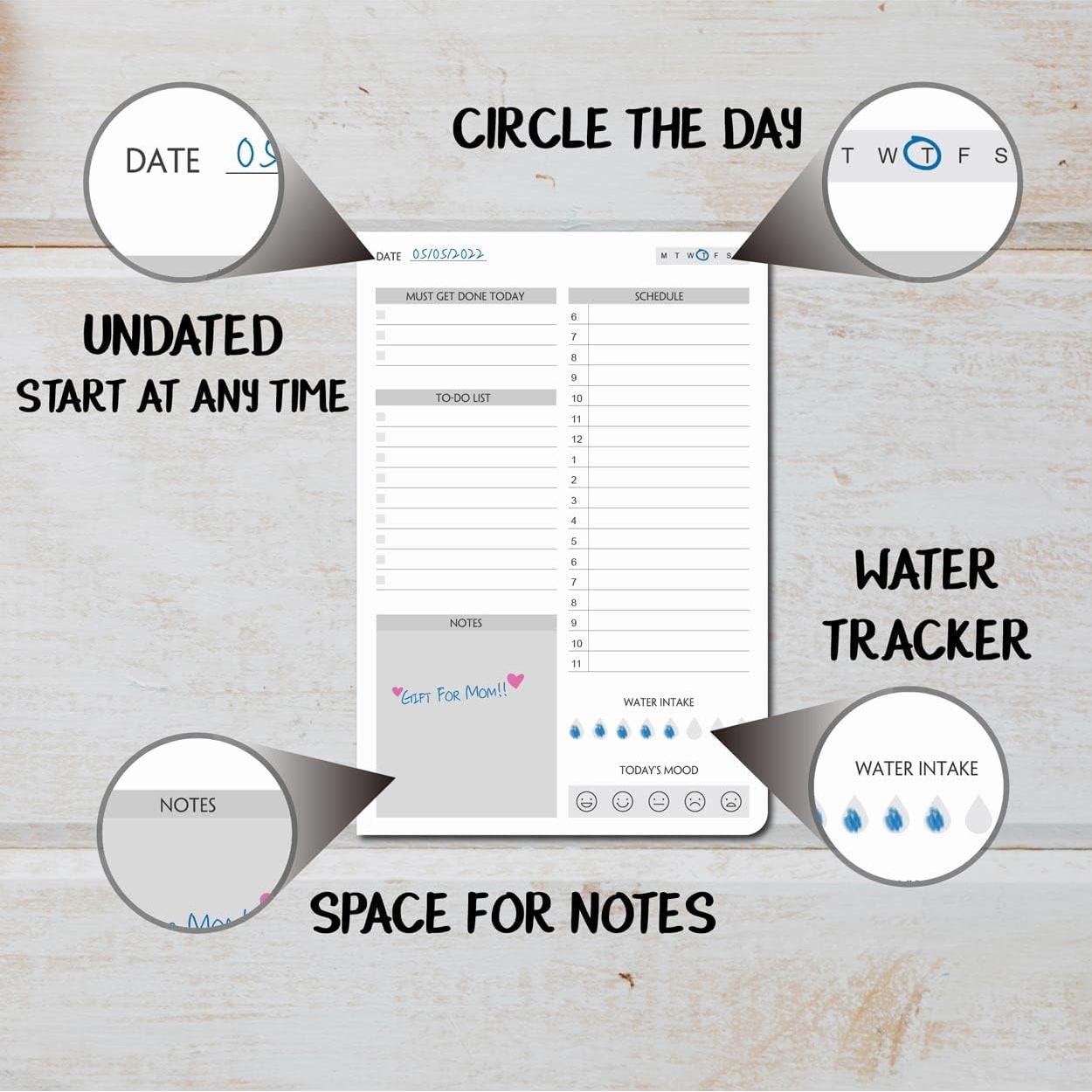 Planificador Diario A5 Fan&Ran No Datado - Cuero Vegano Gris