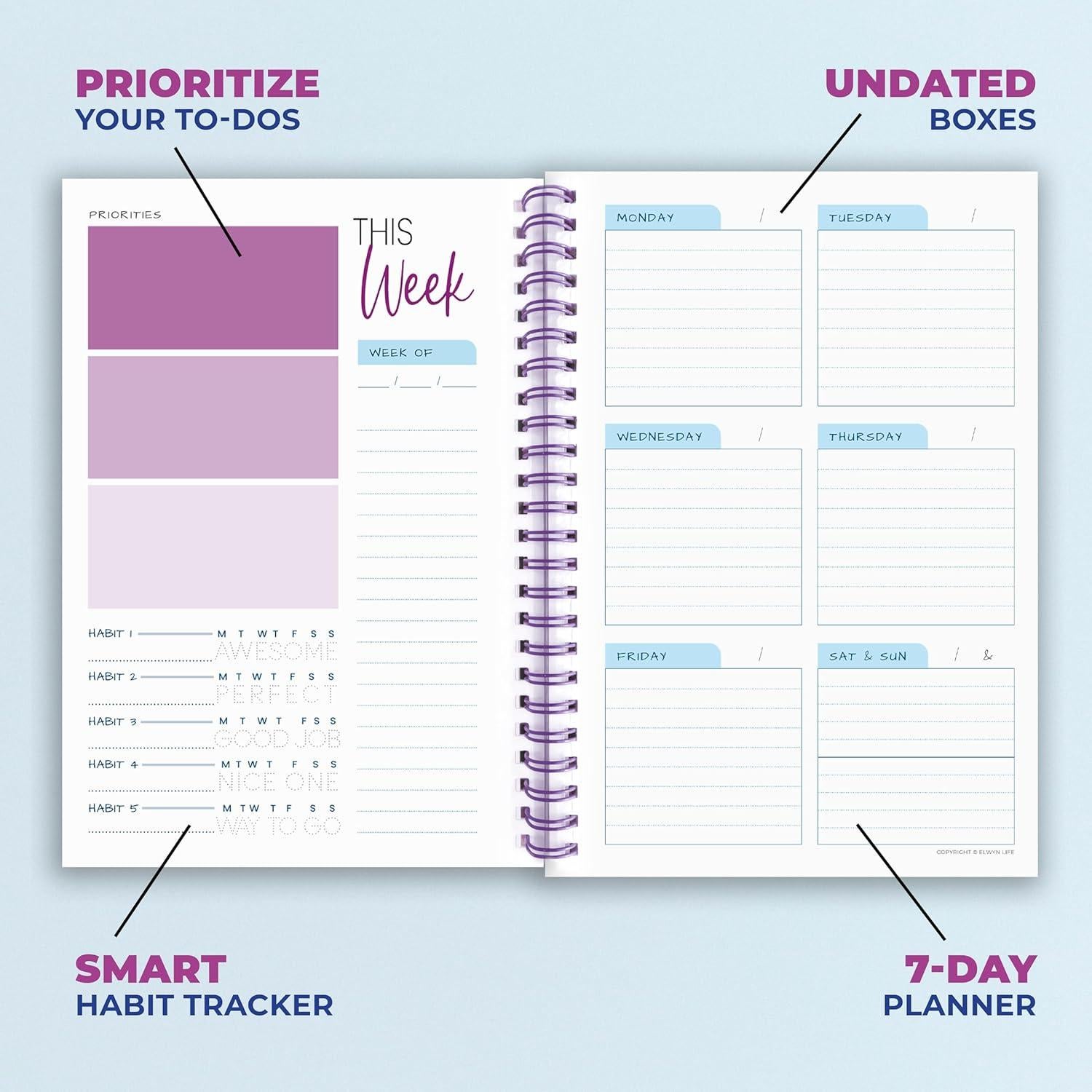 Planificador Semanal A5 Elwyn Life Púrpura - No Datado