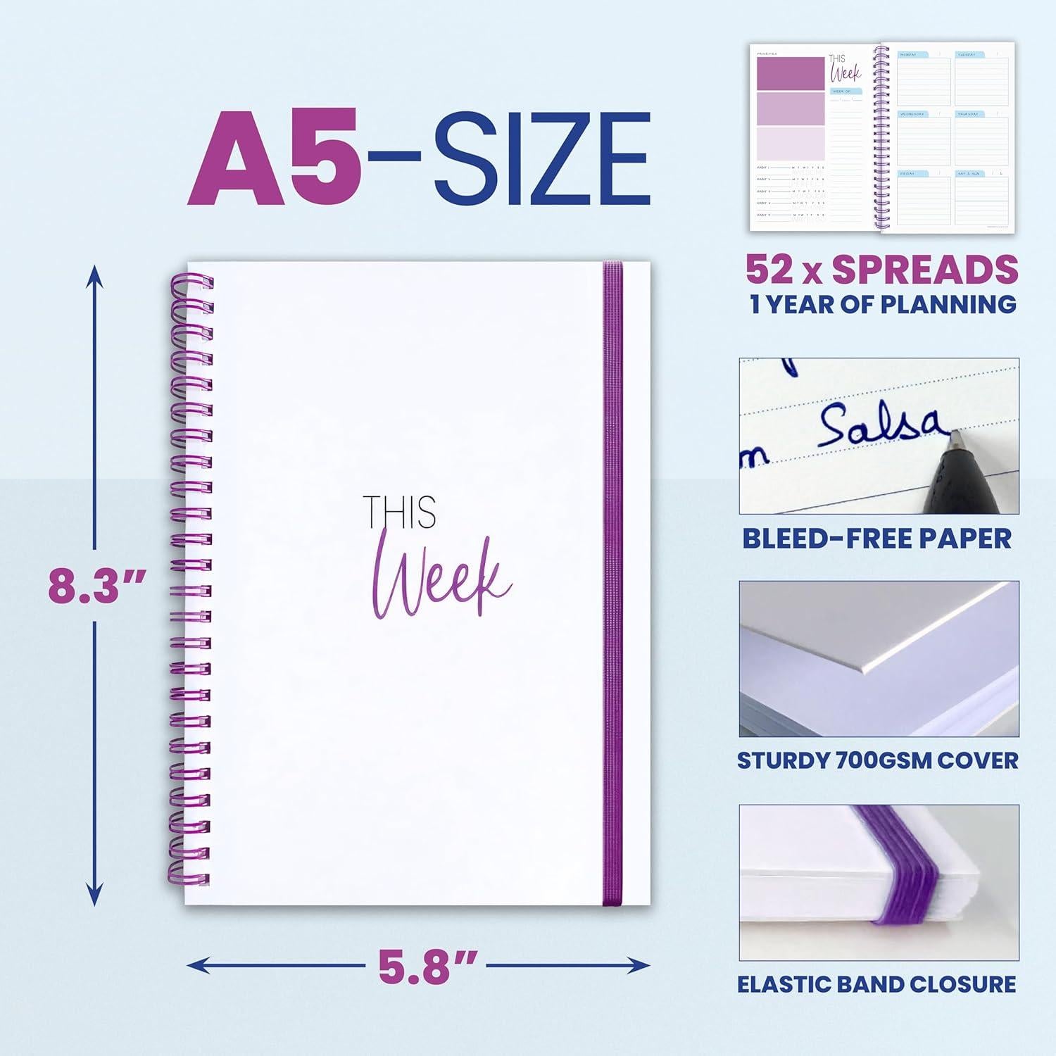 Planificador Semanal A5 Elwyn Life Púrpura - No Datado