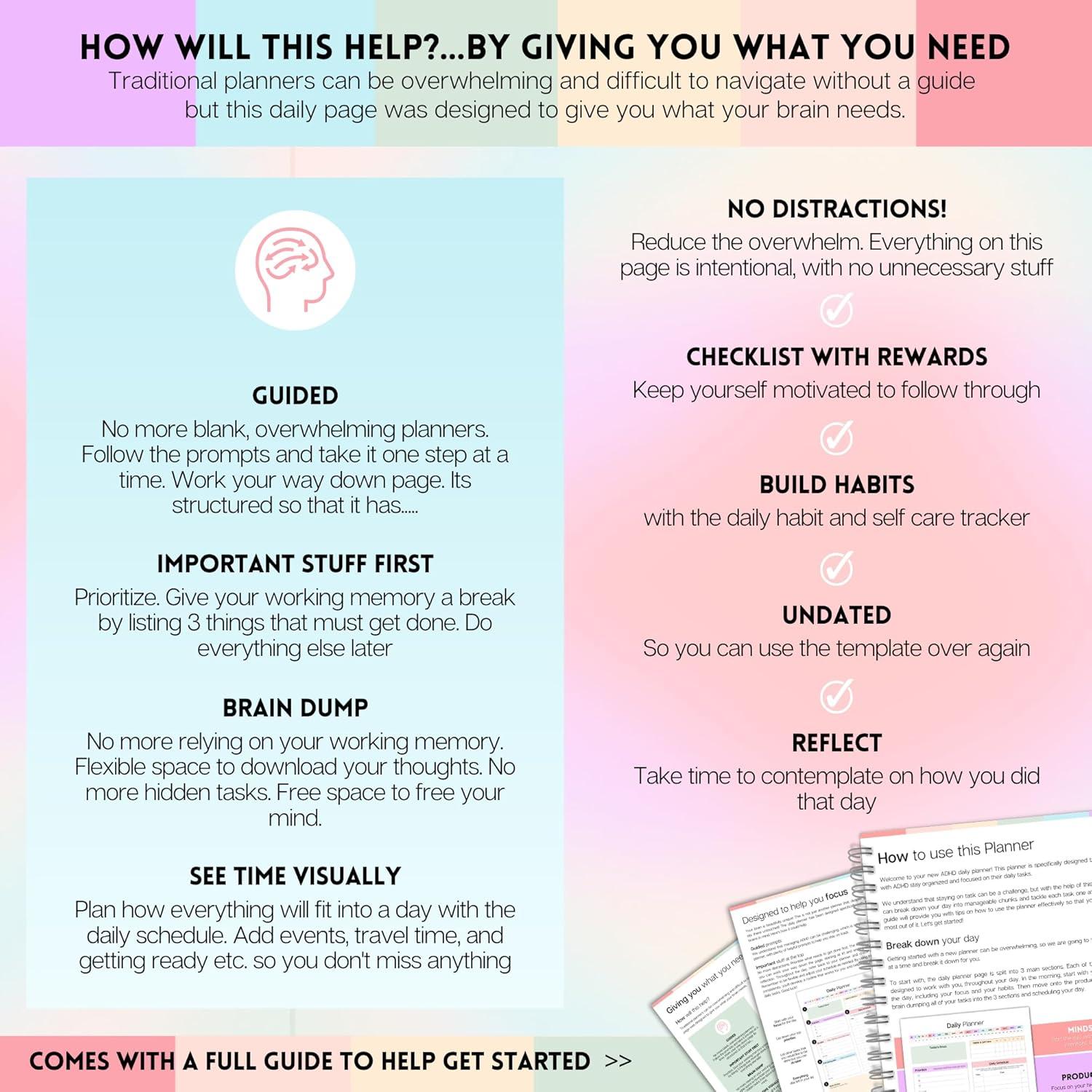 Planificador Diario TDAH Templatables A5 Arcoíris 178g