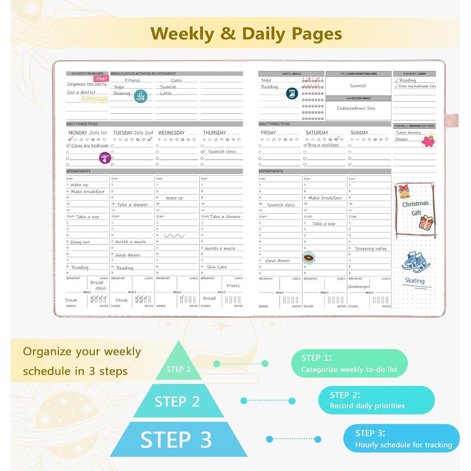Planificador Semanal y Mensual Ospelelf Rosa Dorado 12 Meses