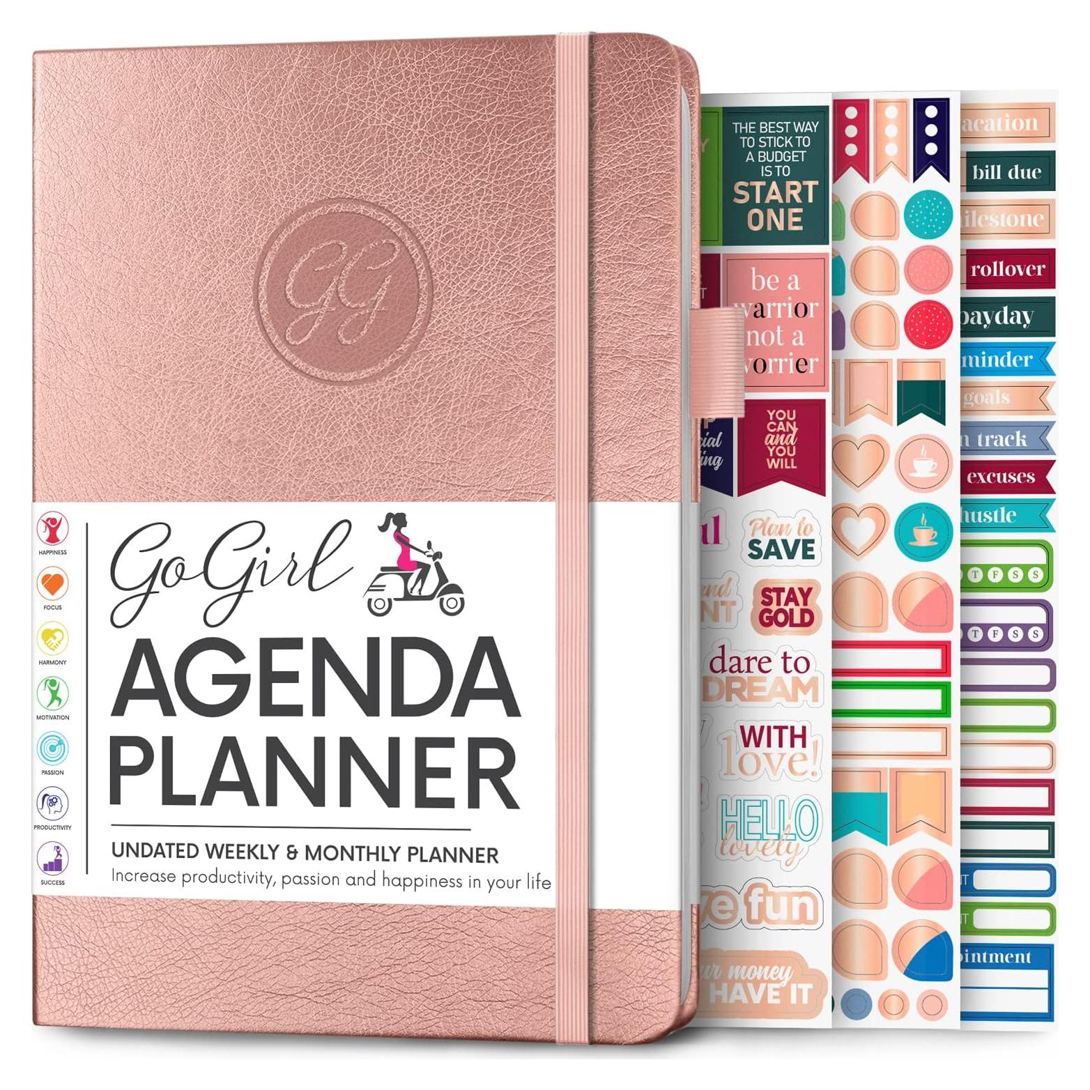 Agenda GoGirl A5 Sin Fecha Colorida para Mujeres - Oro Rosa