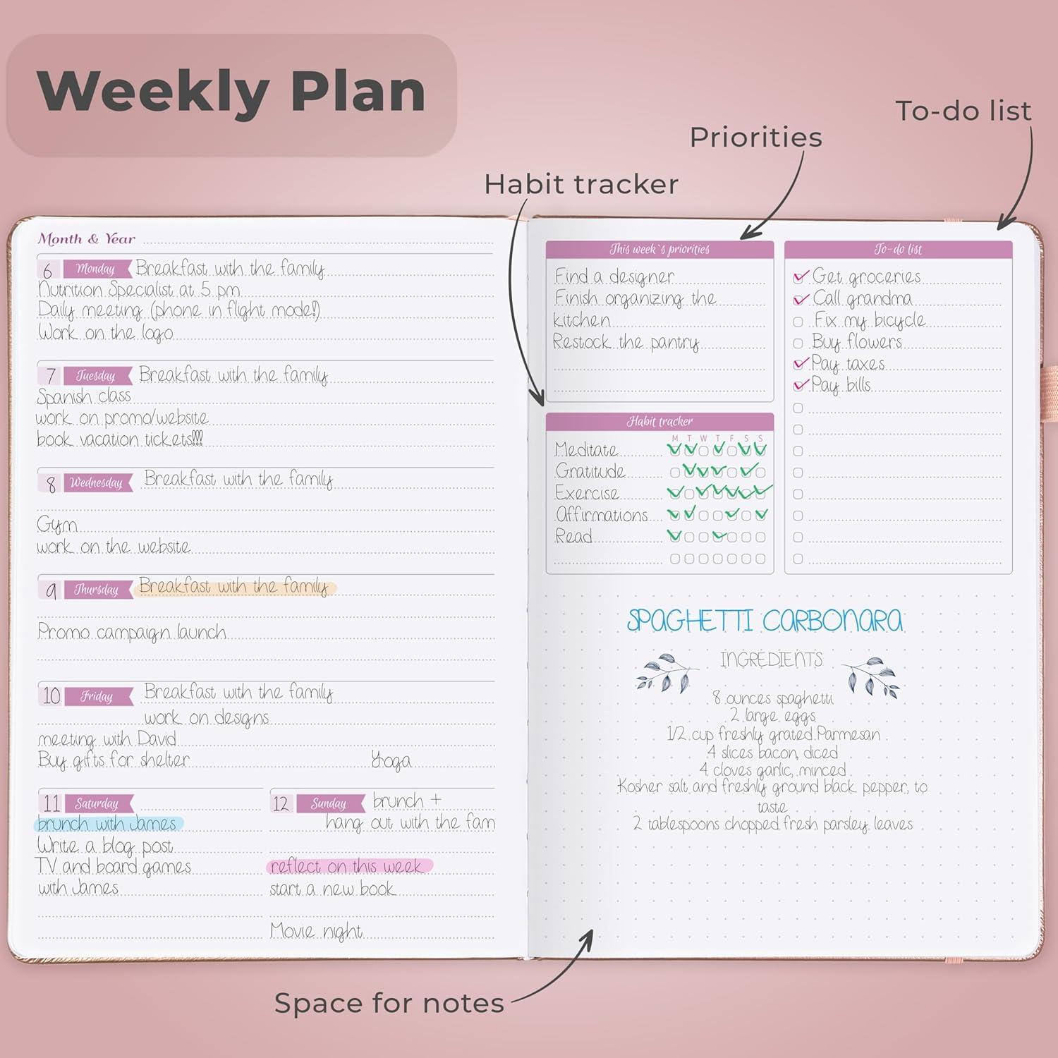Agenda GoGirl A5 Sin Fecha Colorida para Mujeres - Oro Rosa