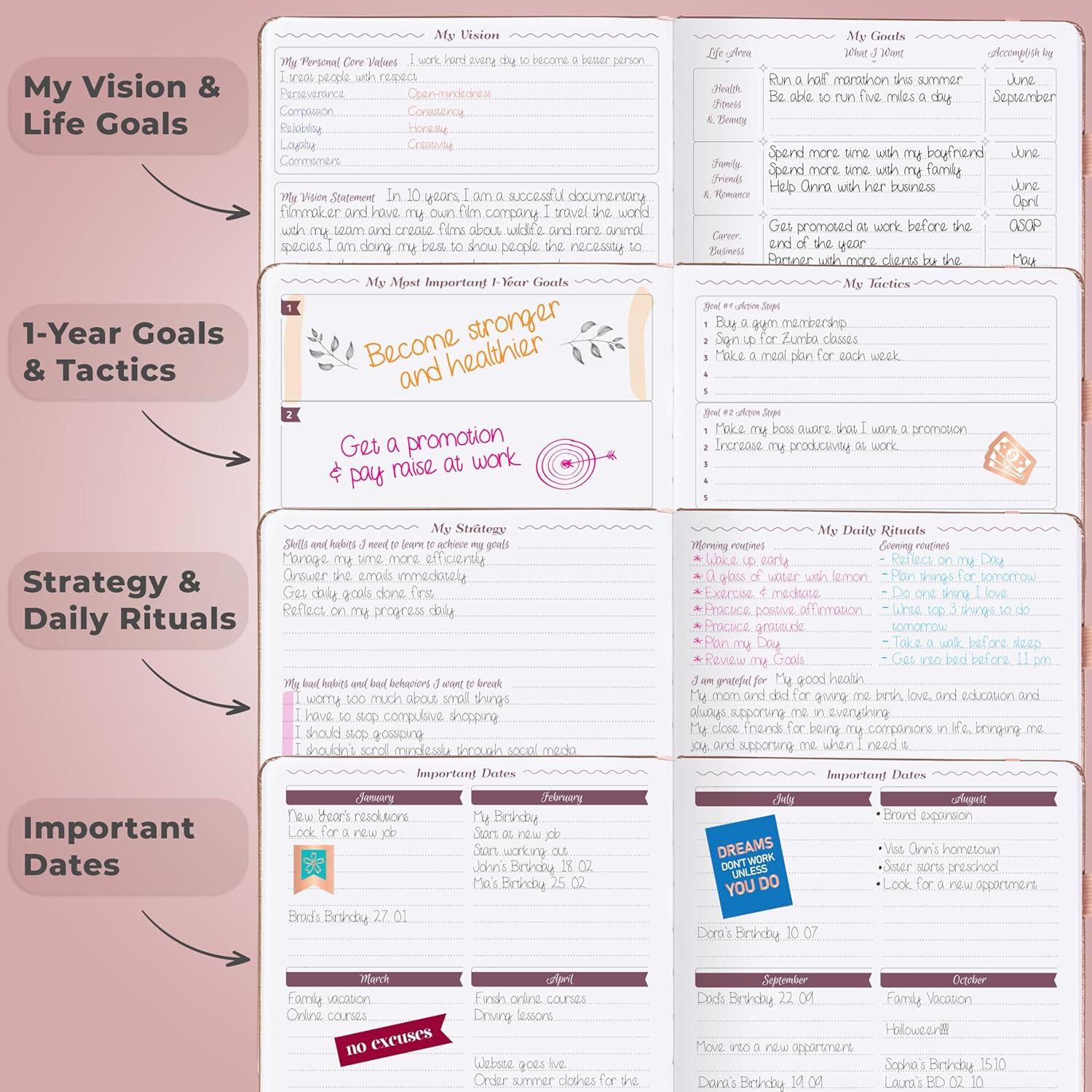 Agenda GoGirl A5 Sin Fecha Colorida para Mujeres - Oro Rosa