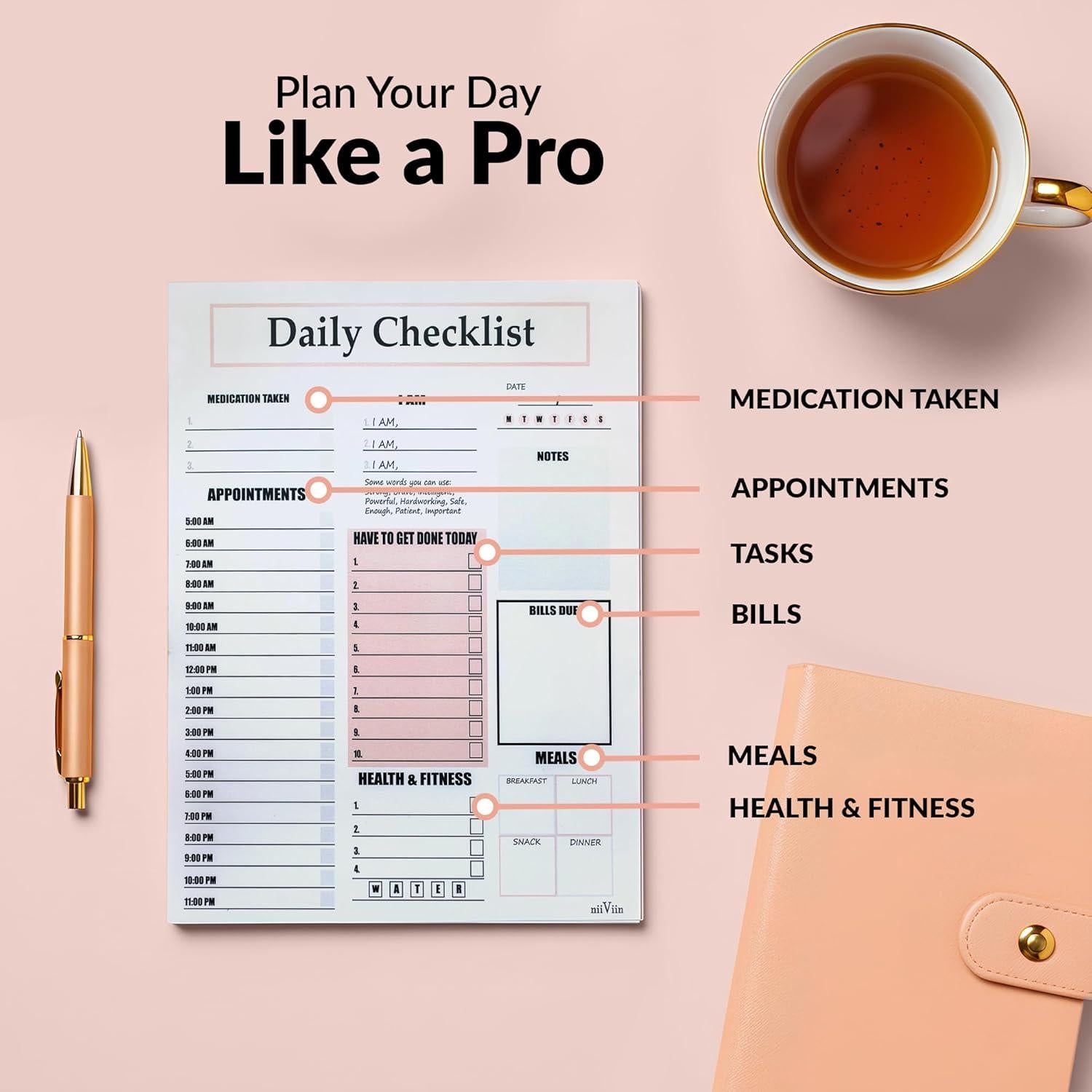 Planificador No Fechado NIIVIIN para Adultos - 21.6x27.9 cm