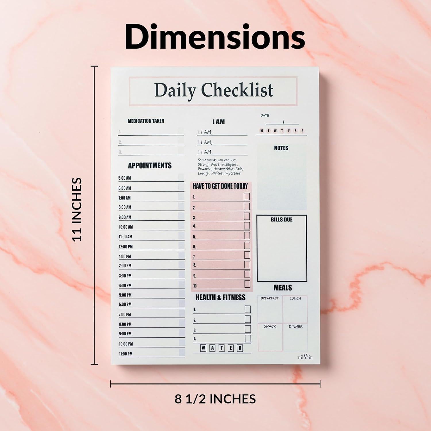 Planificador No Fechado NIIVIIN para Adultos - 21.6x27.9 cm