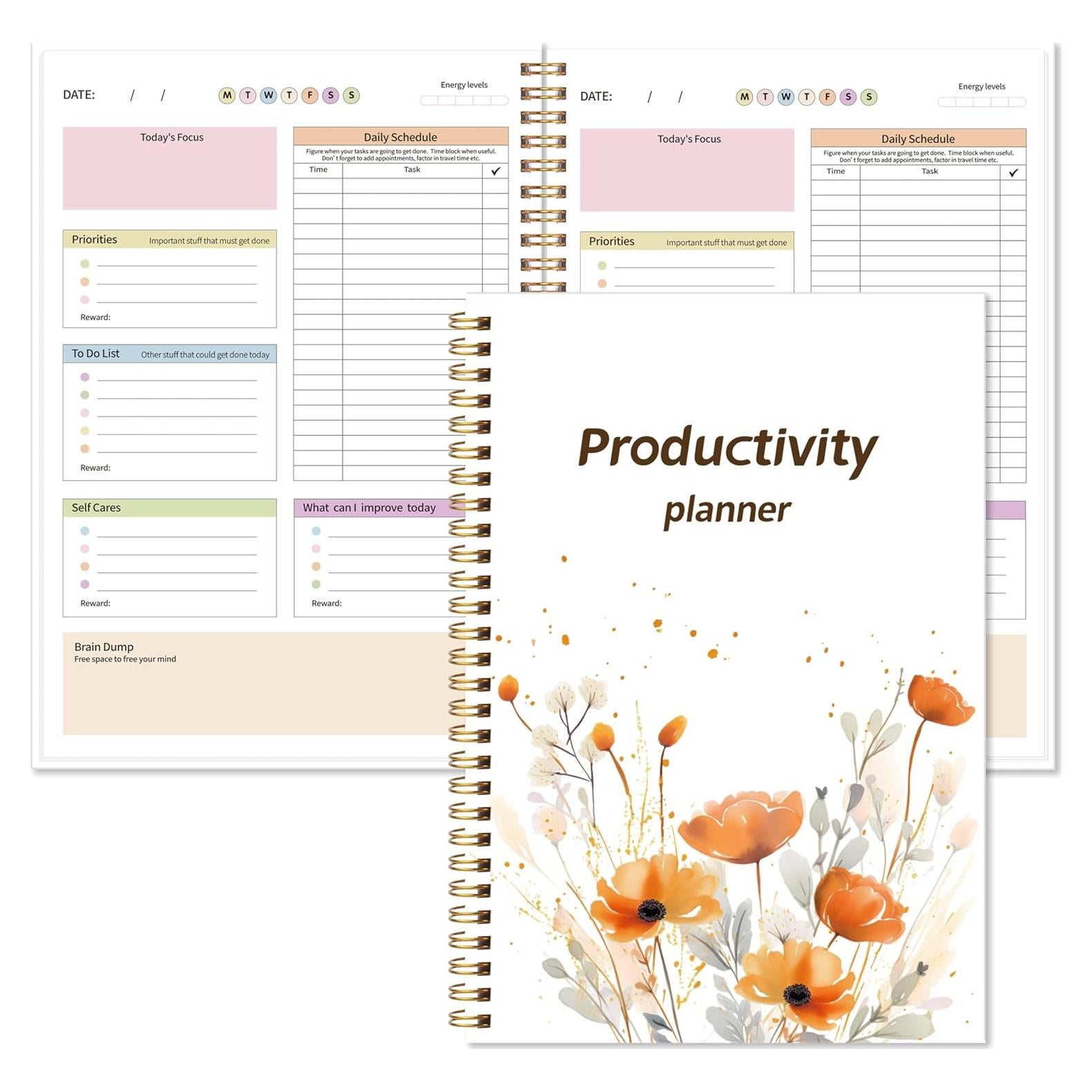 Planificador Diario TDAH Kamoy Cubierta Dura 17.78x25.4cm Naranja