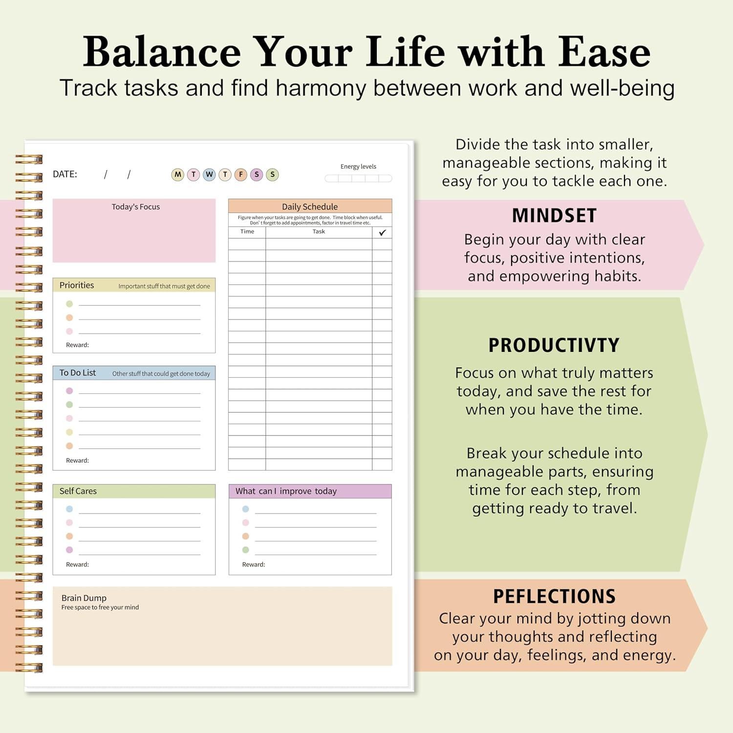 Planificador Diario TDAH Kamoy Cubierta Dura 17.78x25.4cm Naranja