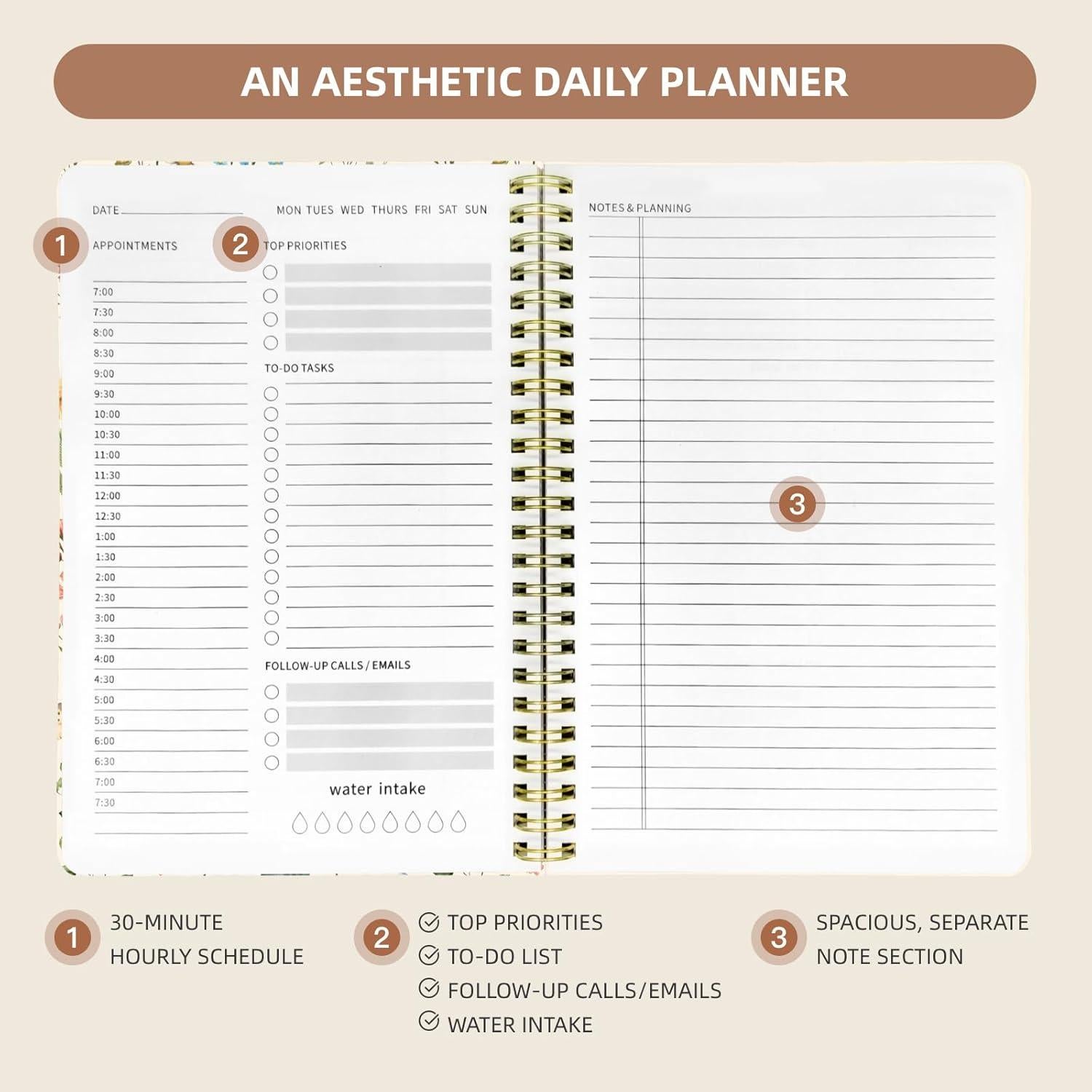 Planificador Diario Sin Fecha Stanoha A5 Floral 80 Días