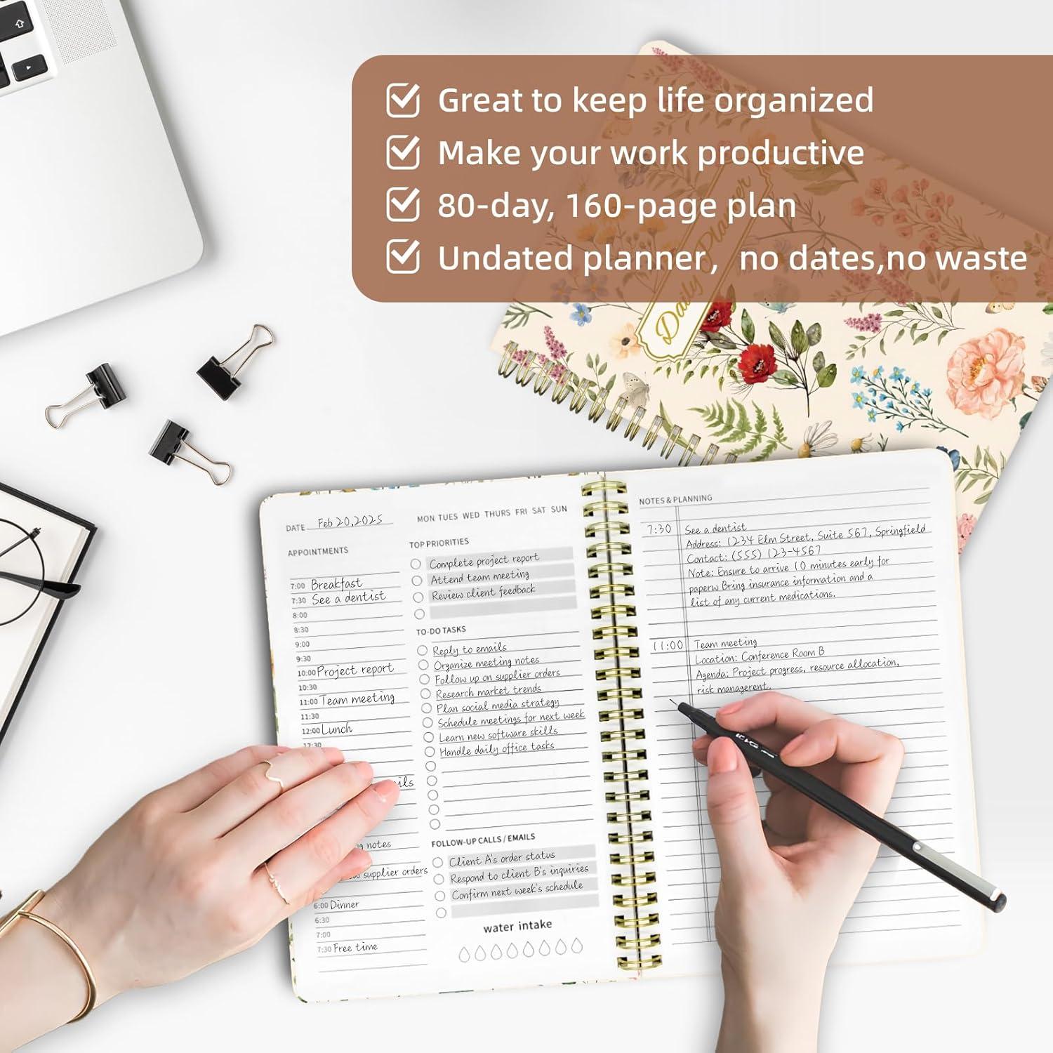 Planificador Diario Sin Fecha Stanoha A5 Floral 80 Días