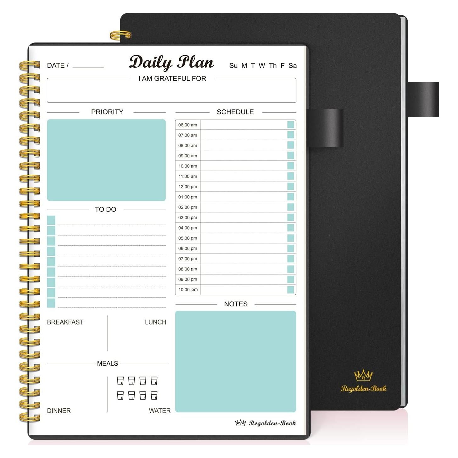 Planificador Diario Sin Fecha Regolden-Book B5 Negro 160 Páginas