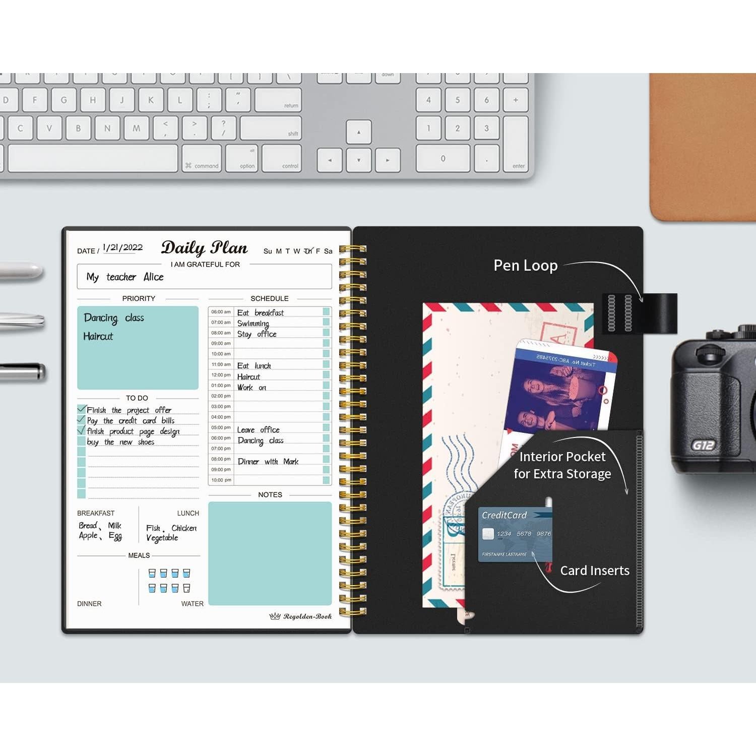 Planificador Diario Sin Fecha Regolden-Book B5 Negro 160 Páginas