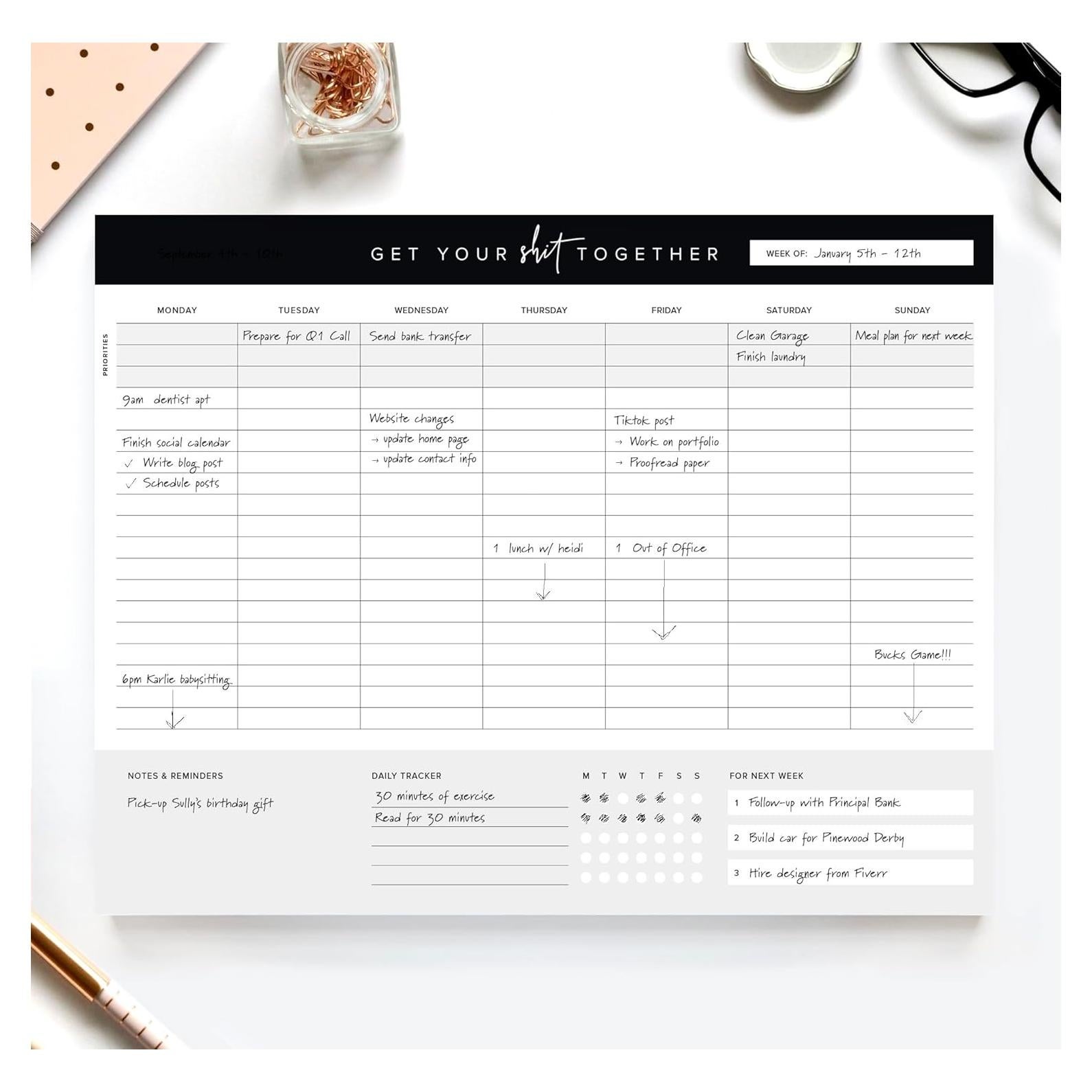 Planificador Semanal ThreeKin Collective 21.6x27.9 cm 52 Páginas