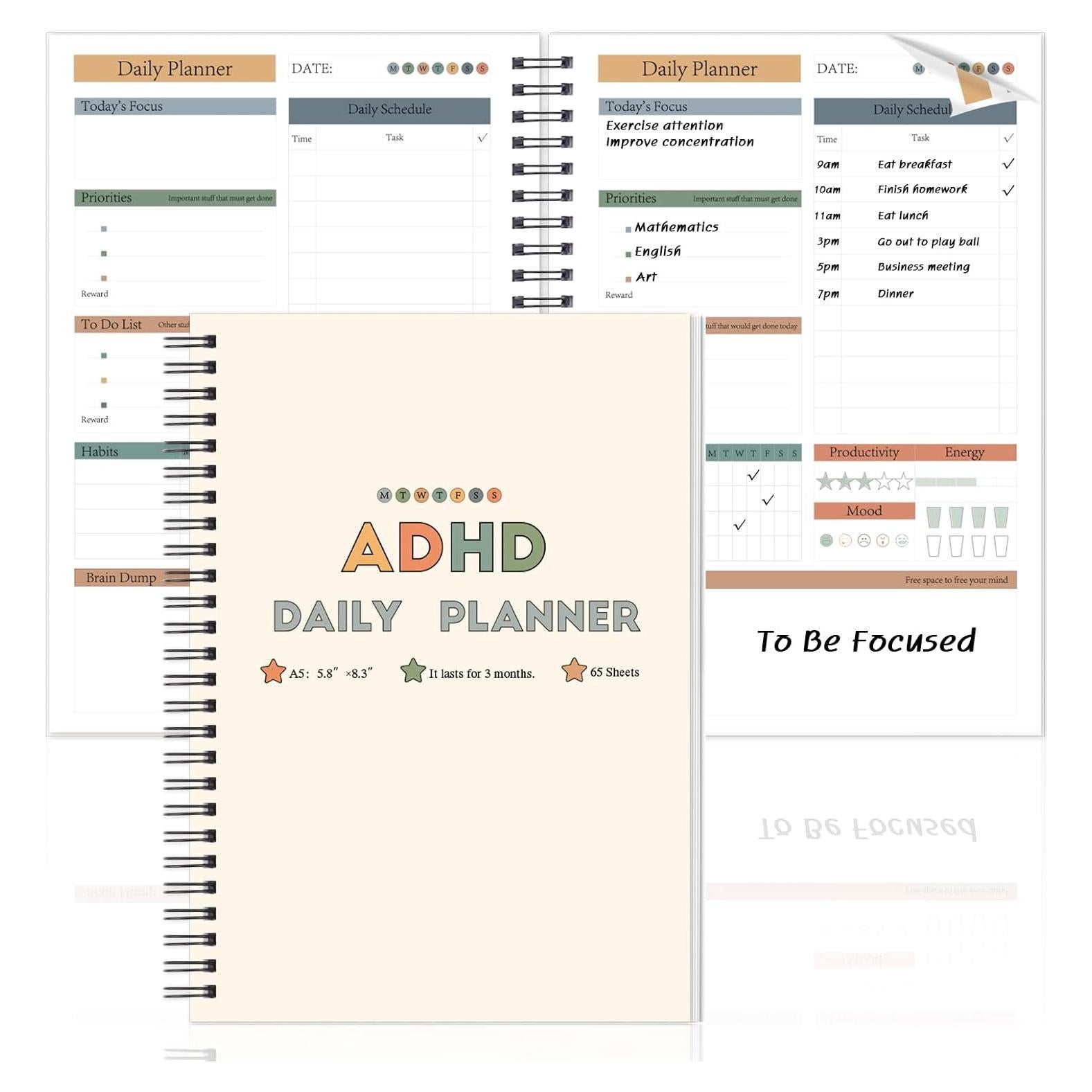 Planificador Diario ADHD OKWUYiK 130 Páginas A5 Negro