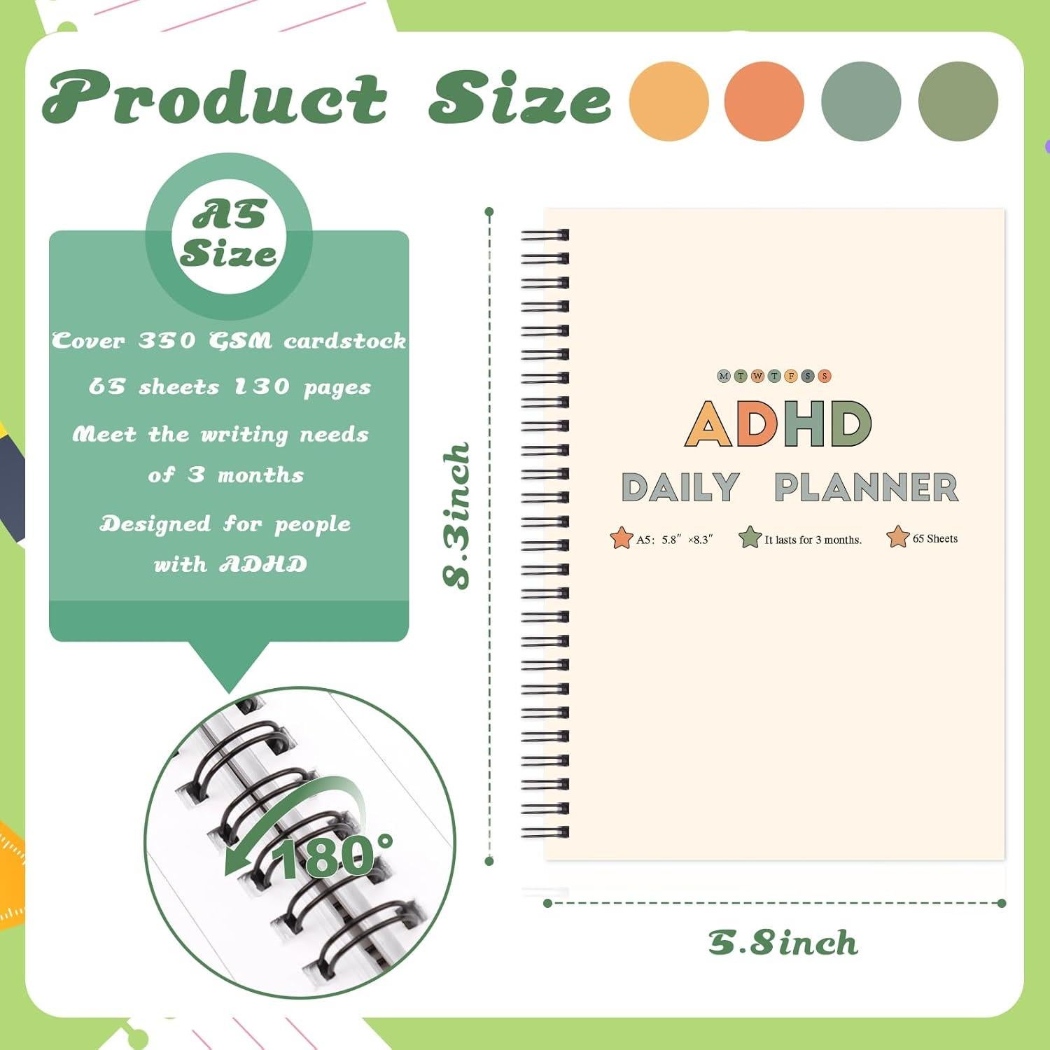 Planificador Diario ADHD OKWUYiK 130 Páginas A5 Negro