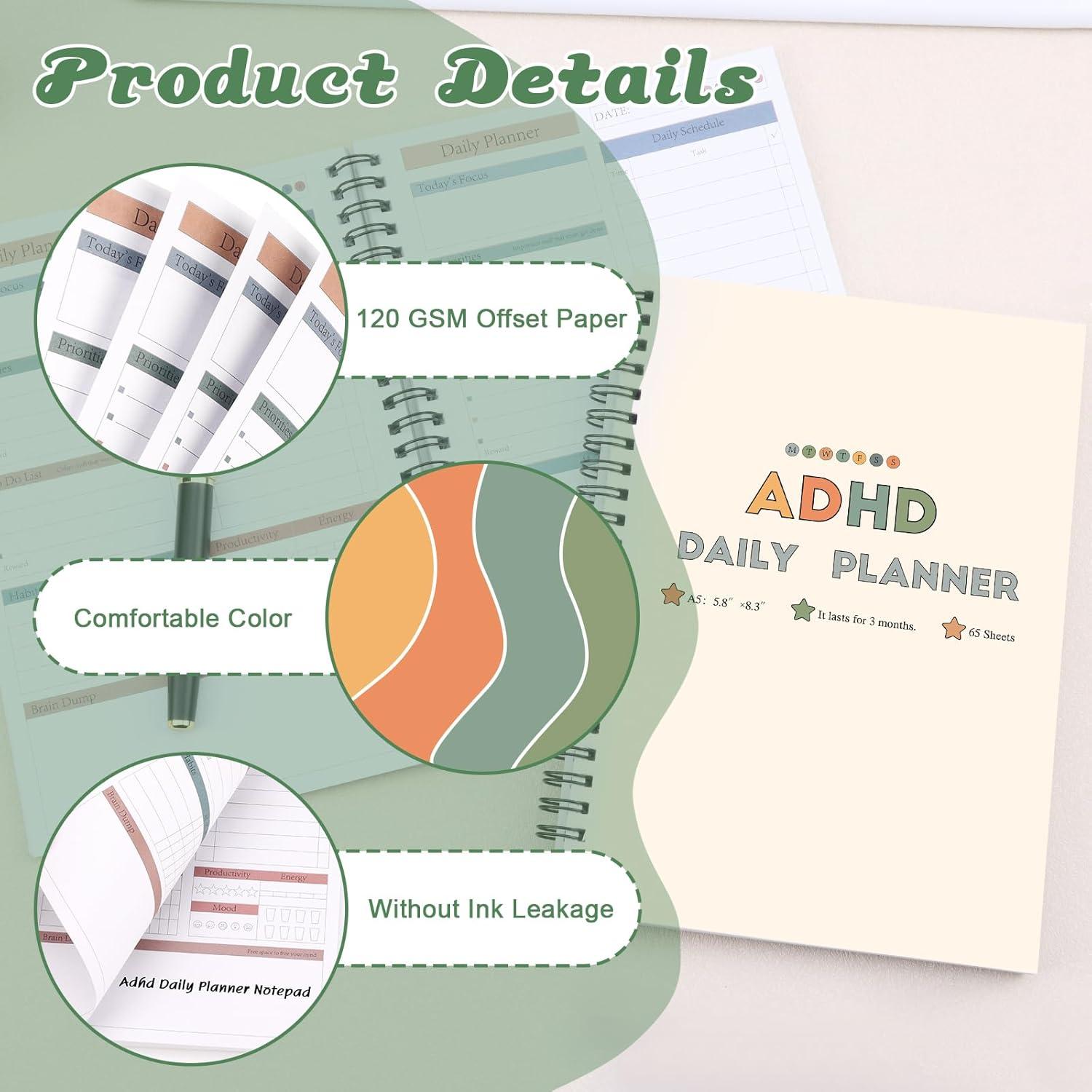 Planificador Diario ADHD OKWUYiK 130 Páginas A5 Negro