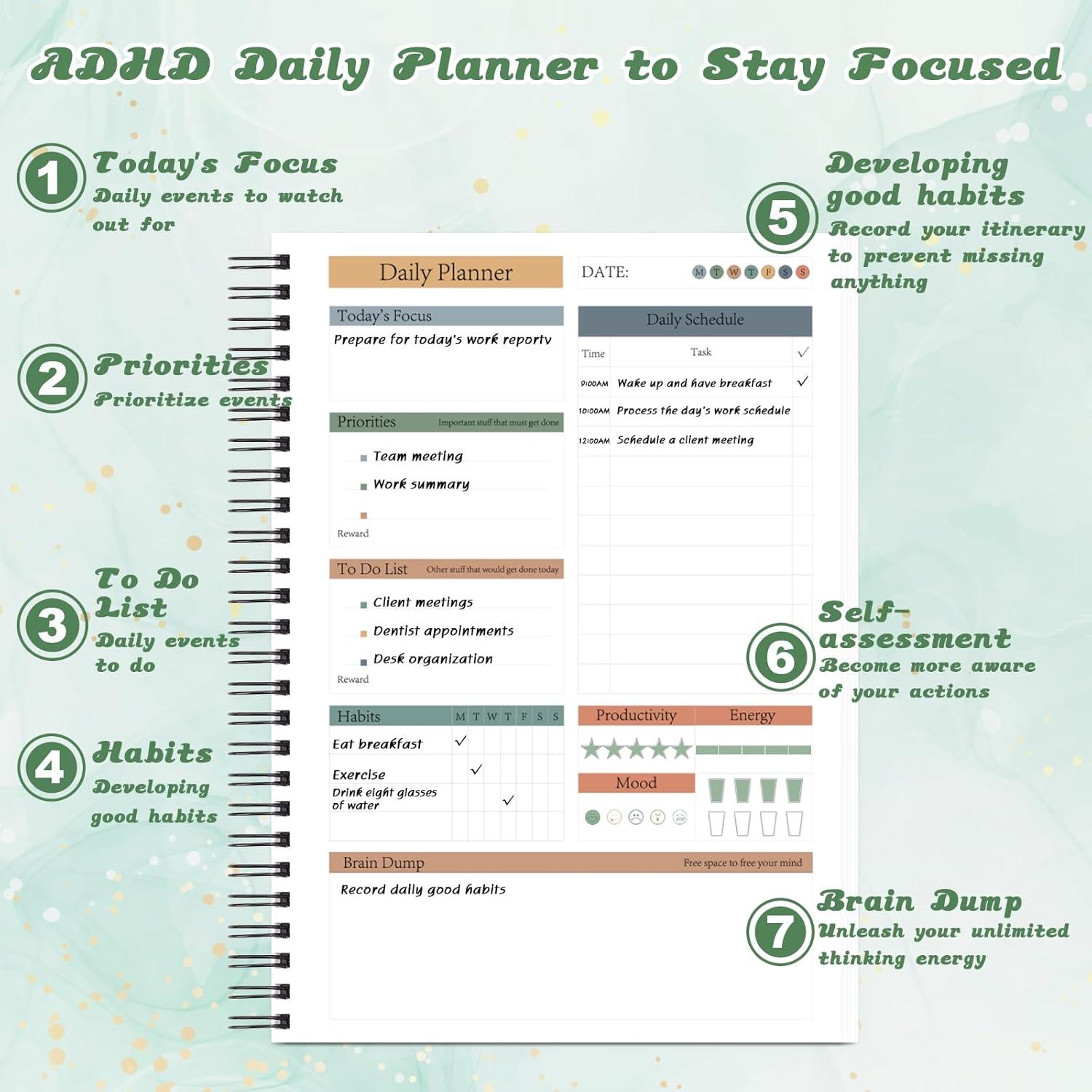 Planificador Diario ADHD OKWUYiK 130 Páginas A5 Negro