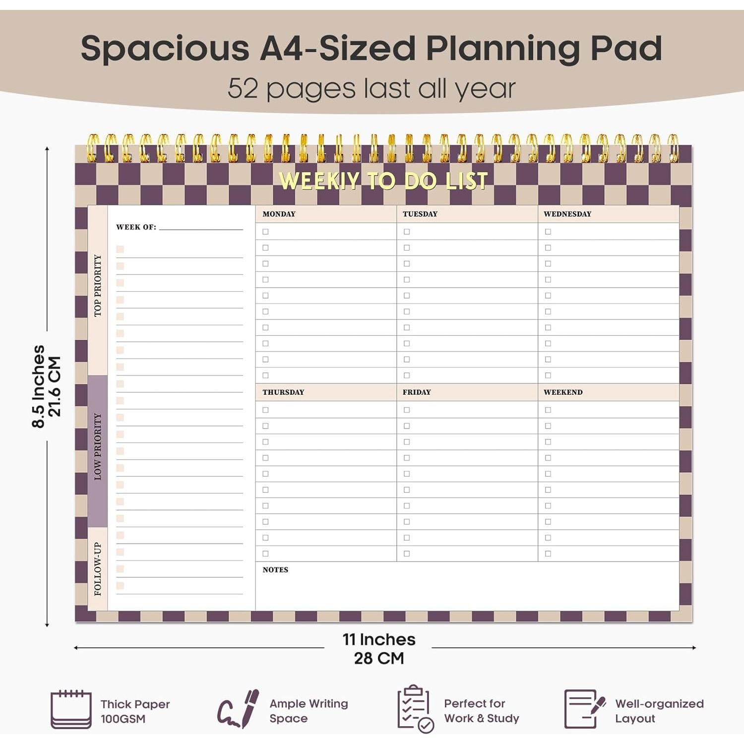 Planificador Semanal Taja A4 52 Hojas Cuadrícula Lila