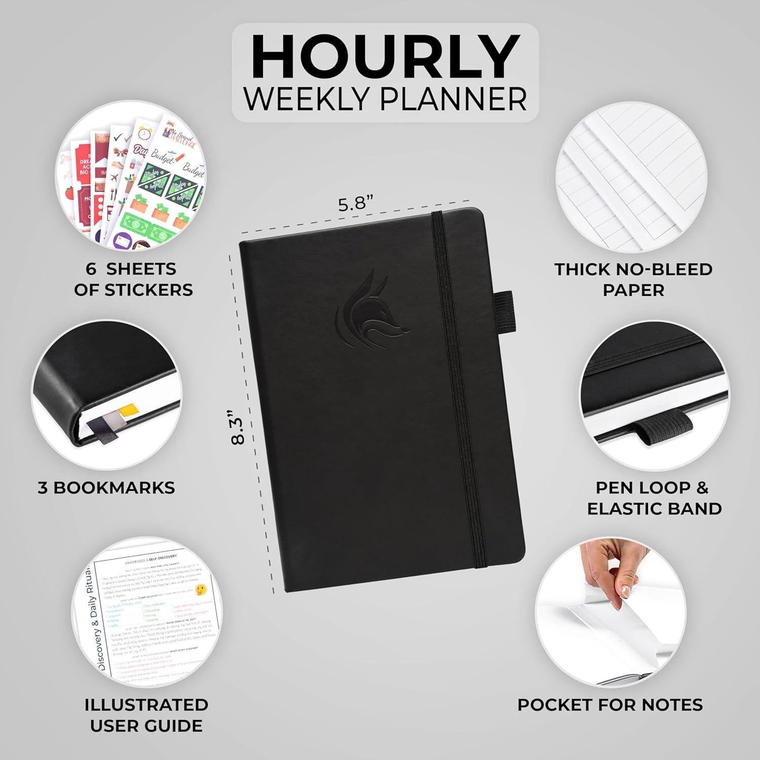 Planificador Clever Fox Schedule A5 Negro - Organizador Diario Sin Fecha