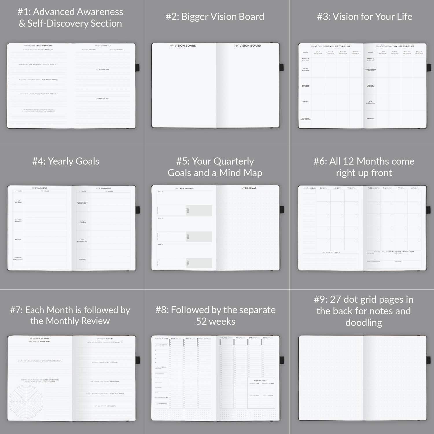 Planificador Clever Fox Schedule A5 Negro - Organizador Diario Sin Fecha