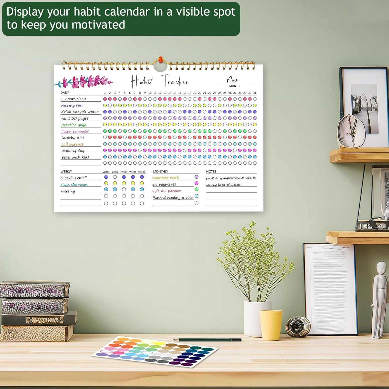 Calendario de Seguimiento de Hábitos PIOOJK 29.7x21.6 cm