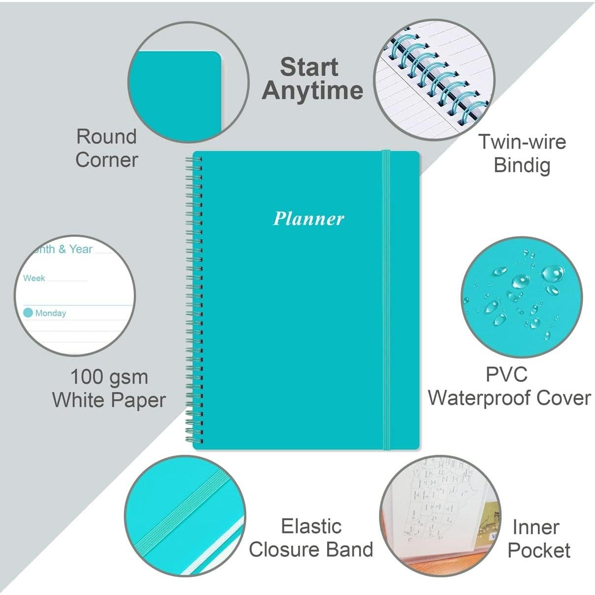 Planificador Sin Fecha Heveboik A4 Verde Azulado 80 Hojas