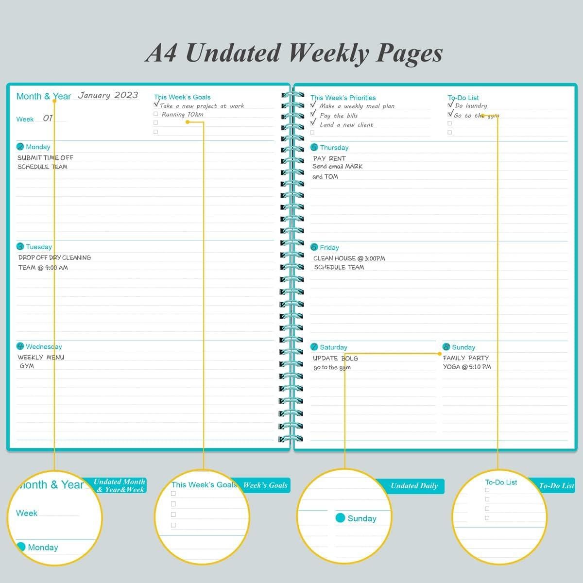 Planificador Sin Fecha Heveboik A4 Verde Azulado 80 Hojas