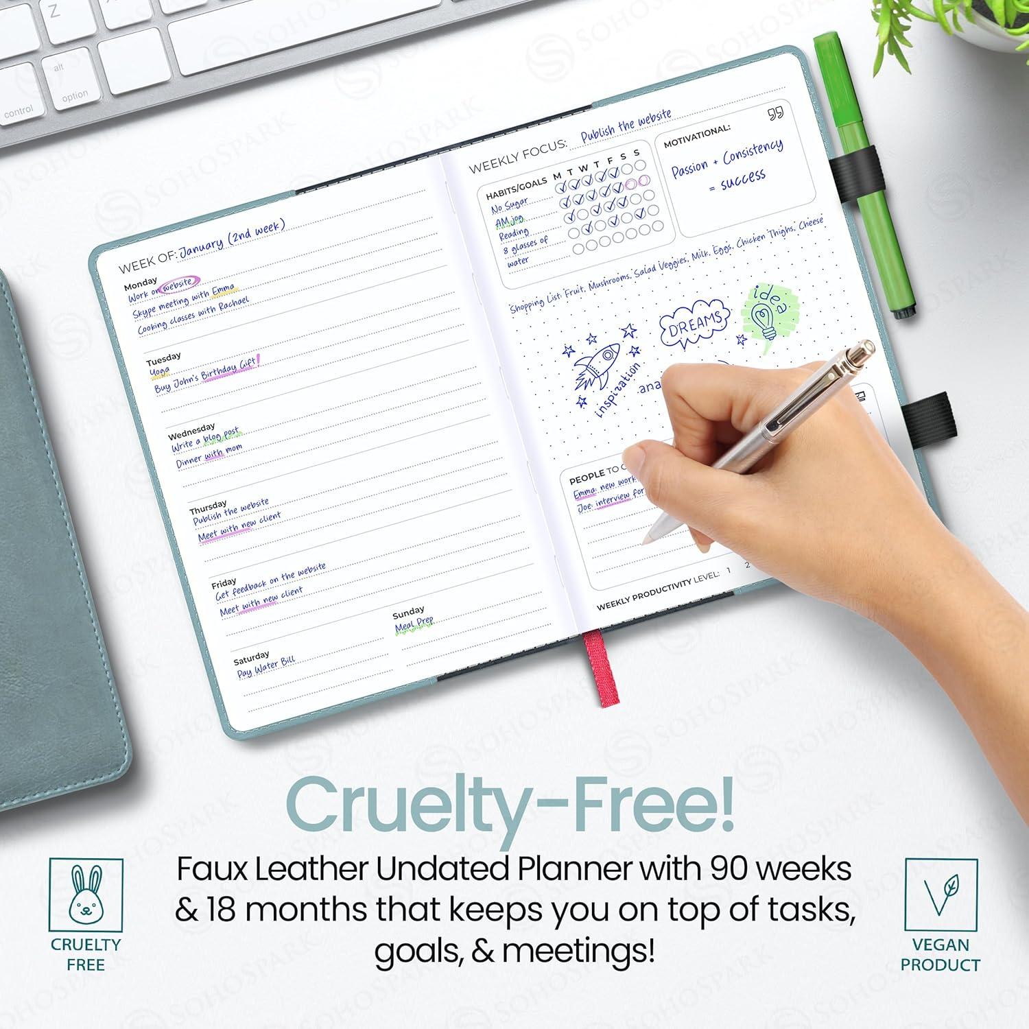 Planificador Semanal y Mensual SohoSpark 18 Meses Azul 15.24x22.10 cm