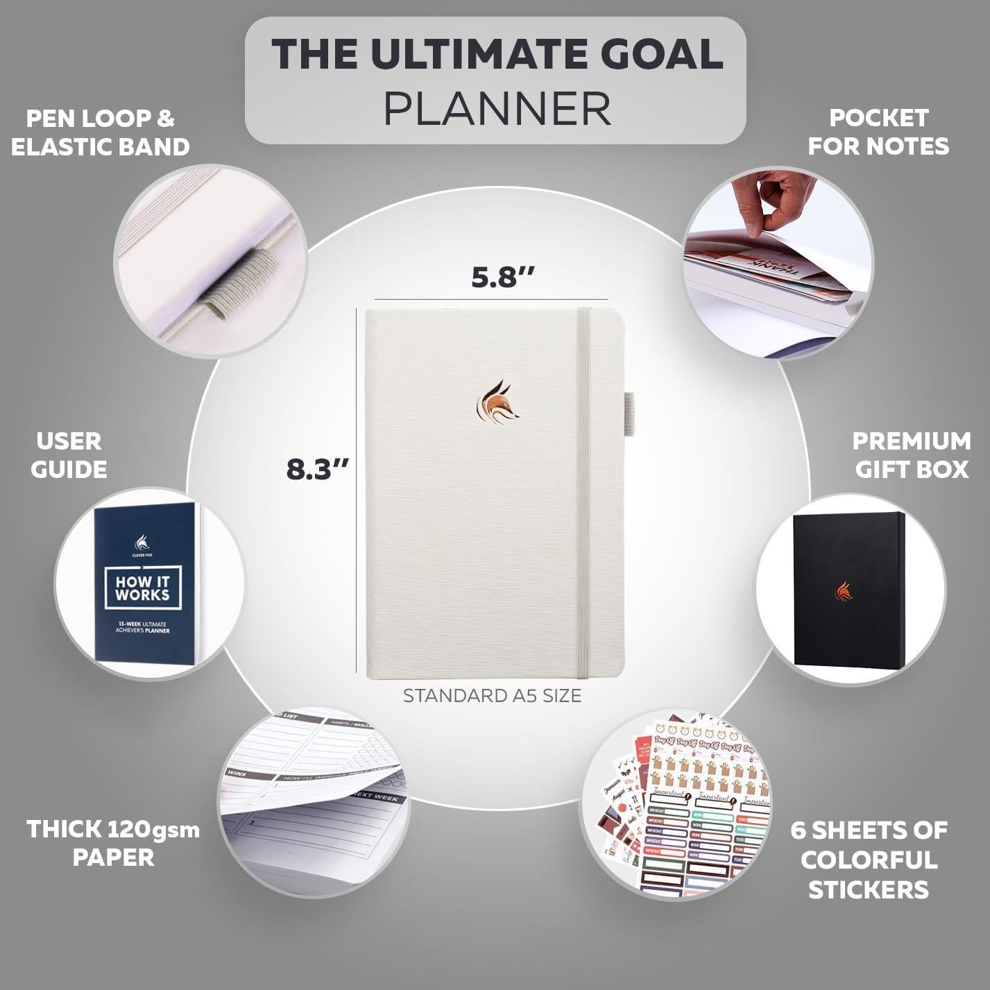 Planificador de Metas Clever Fox A5 90 Días Tapa Dura Blanco